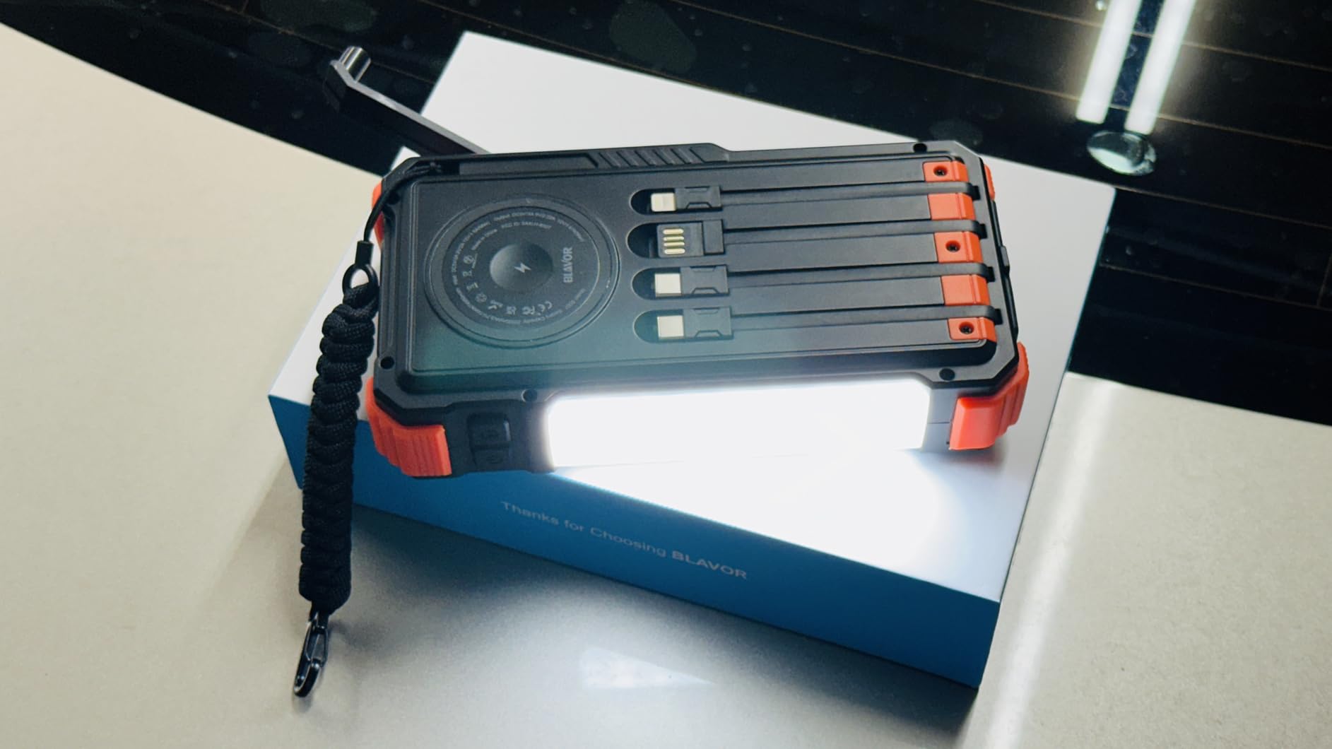 BLAVOR Solar Power Bank with Hand Crank and Built-in 4 Cables 20000mAh | Wireless Charging, Camping Light, Dual Flashlight, 20W Fast Charging, Battery Pack for iPhone, Samsung, All Mobile Phones customer photo 1