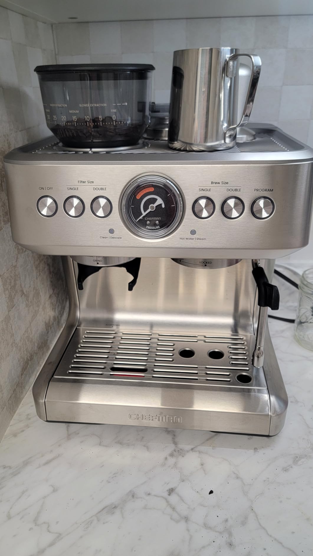 Chefman Crema Supreme 15 Bar Espresso Machine with Coffee Grinder, 30 Grind Settings customer photo 2