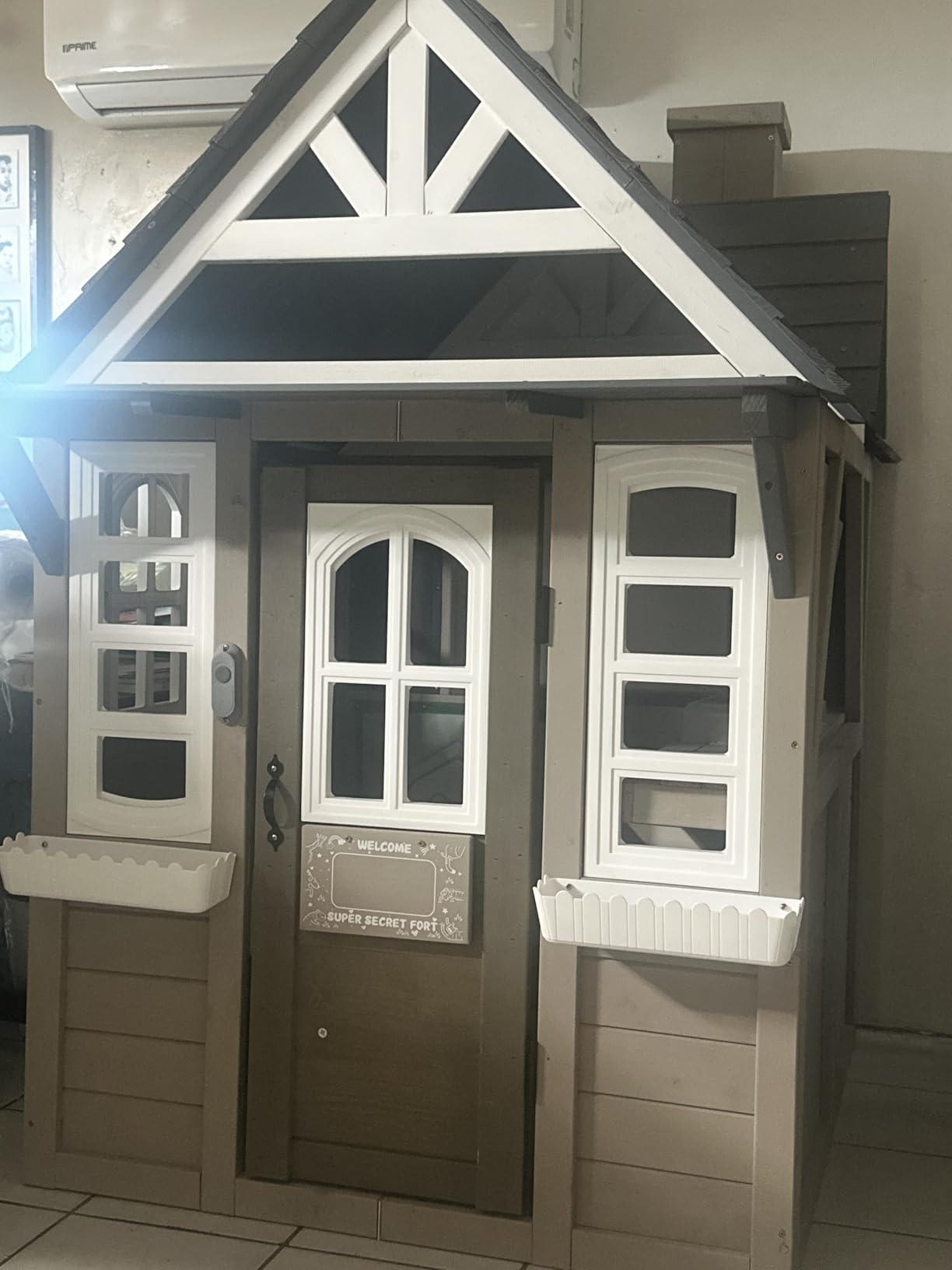 Kids Playhouse Outdoor,Cedar Gray Wooden Play House for Kids Ages 3-8,Interactive Doorbell, Kitchen Counter with Utensils, Sink, Window Boxes for Flowers (Blue) customer photo 2