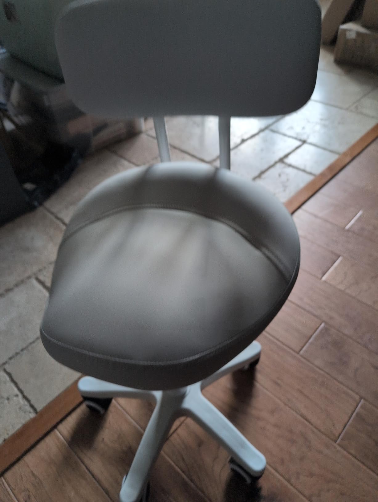 Saddle Stool with Back Support Thick Padded Seat Ergonomic Chair Swivel Rolling Saddle Chair with Wheels for Hair Salon, Dental Clinic, Spa, Massage Studio, Office & Home, Grey customer photo 1