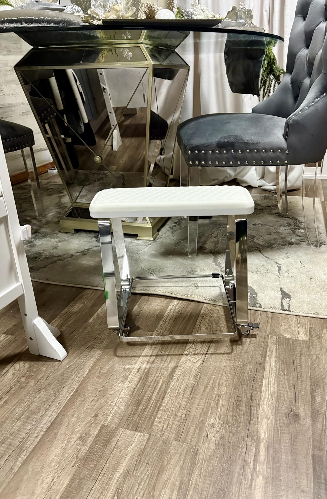 TADOPRO Pedicure Foot Rest, Stainless Steel Footrest Stool with Soft Cushion | with Wheels for Nail Tech Manicure Foot Rest Salon Spa Station Home Use Massage Ergonomic Design Ends Back Strain customer photo 2