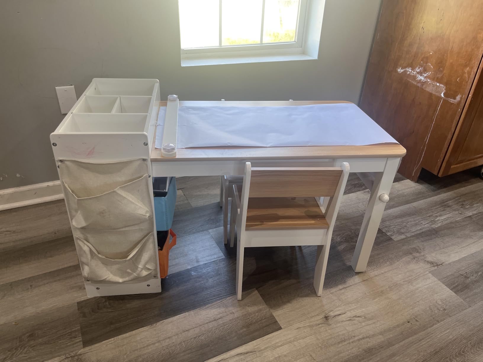Kids Art Table and Chair Set with 2 Chair & Bins, 44