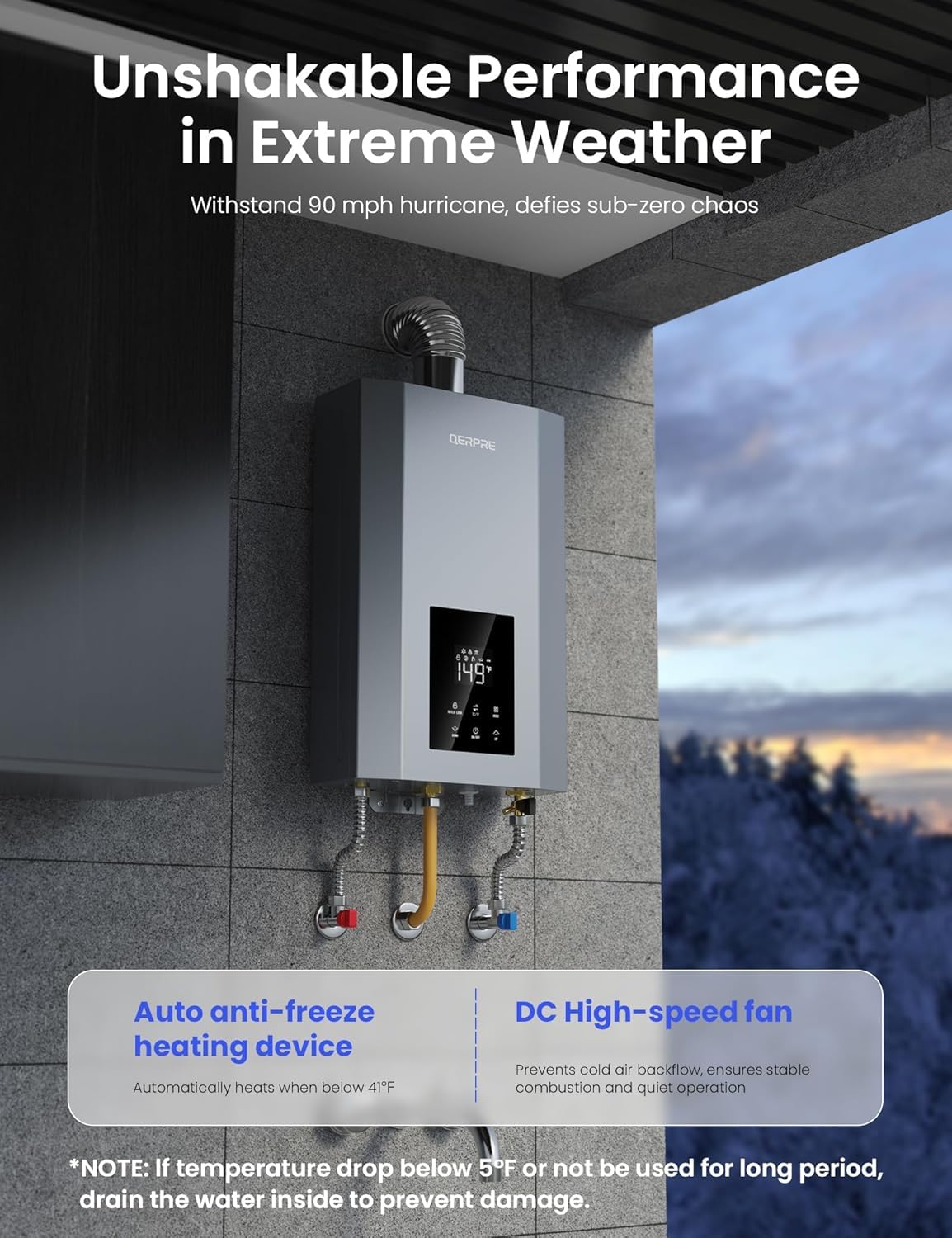 Tankless Water Heater Natural Gas, Indoor Max 4.3 GPM, 100,000 BTU, Instant Hot Water Heater for Home, Apartment, Commercial Setting, Vent Pipe Included, within 1℉ Stable Temp, LED Digital Display customer photo 2