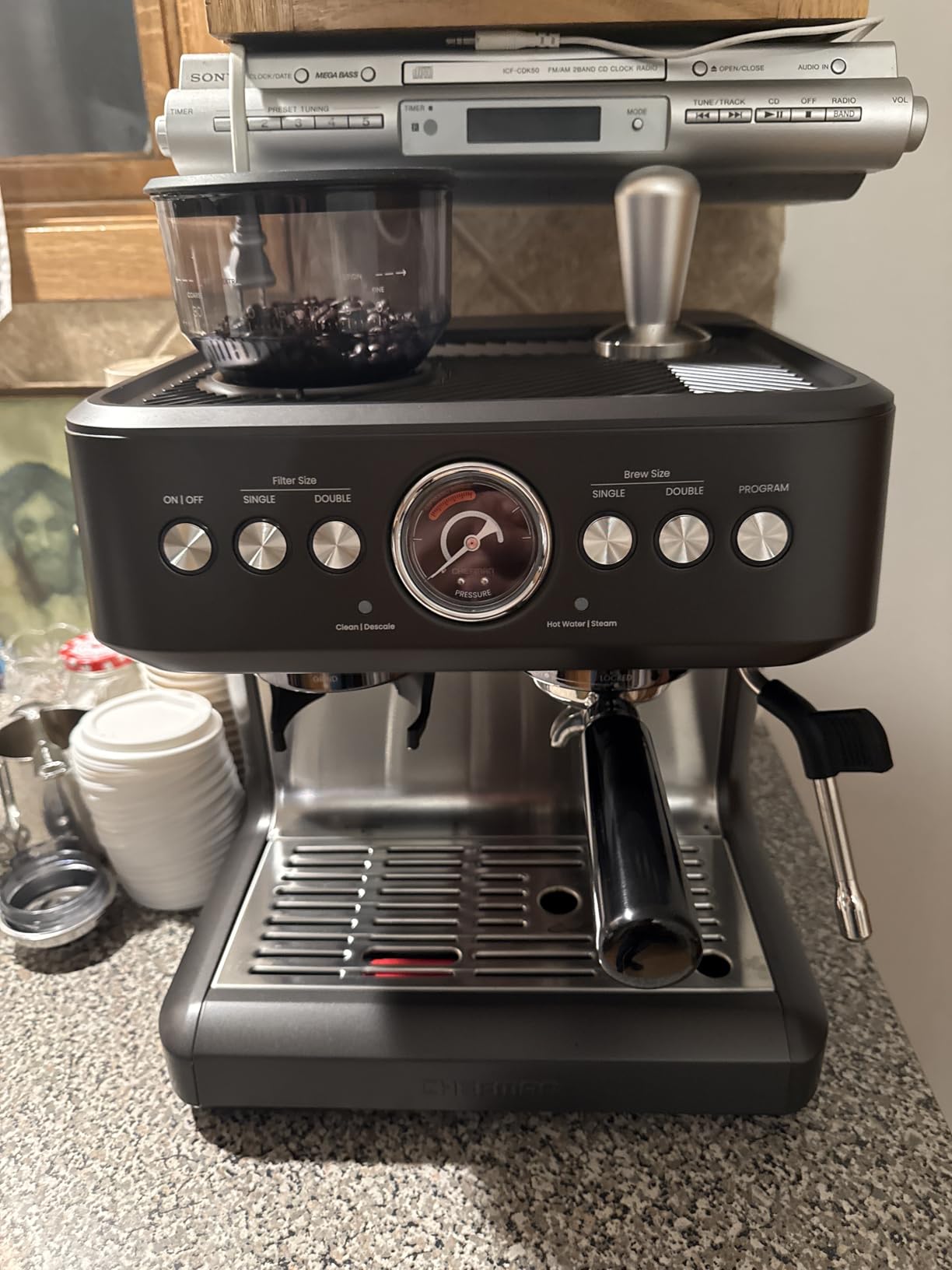 Chefman Crema Deluxe Espresso Machine with Double Boiler, Use Milk Frother and Brew Espresso Simultaneously, Professional Coffee Maker with Coffee Grinder and Steam Wand, 30 Grind Settings customer photo 1