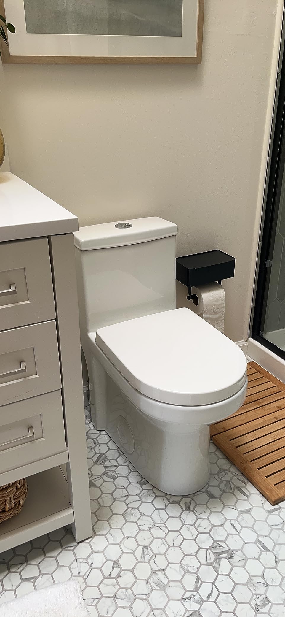 DeerValley Compact One Piece Toilet Standard Seat Height for Small Bathroom Dual Flush 1.1/1.6 GPF Powerful and Quiet 12'' Rough-In Skirted Toilet customer photo 2