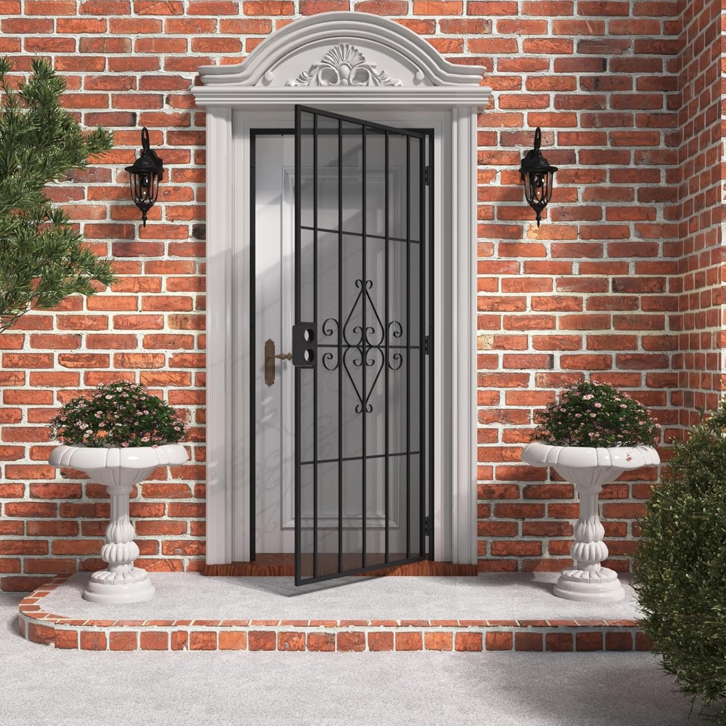 JUBEST 36'' x 80'' Steel Security Door, Surface Mount Reversible Entry Door | Powder Coated White Outswing Security Screen Door with Expanded Metal Screen, Prehung Steel Exterior Doors, Durable&Safe customer photo 1