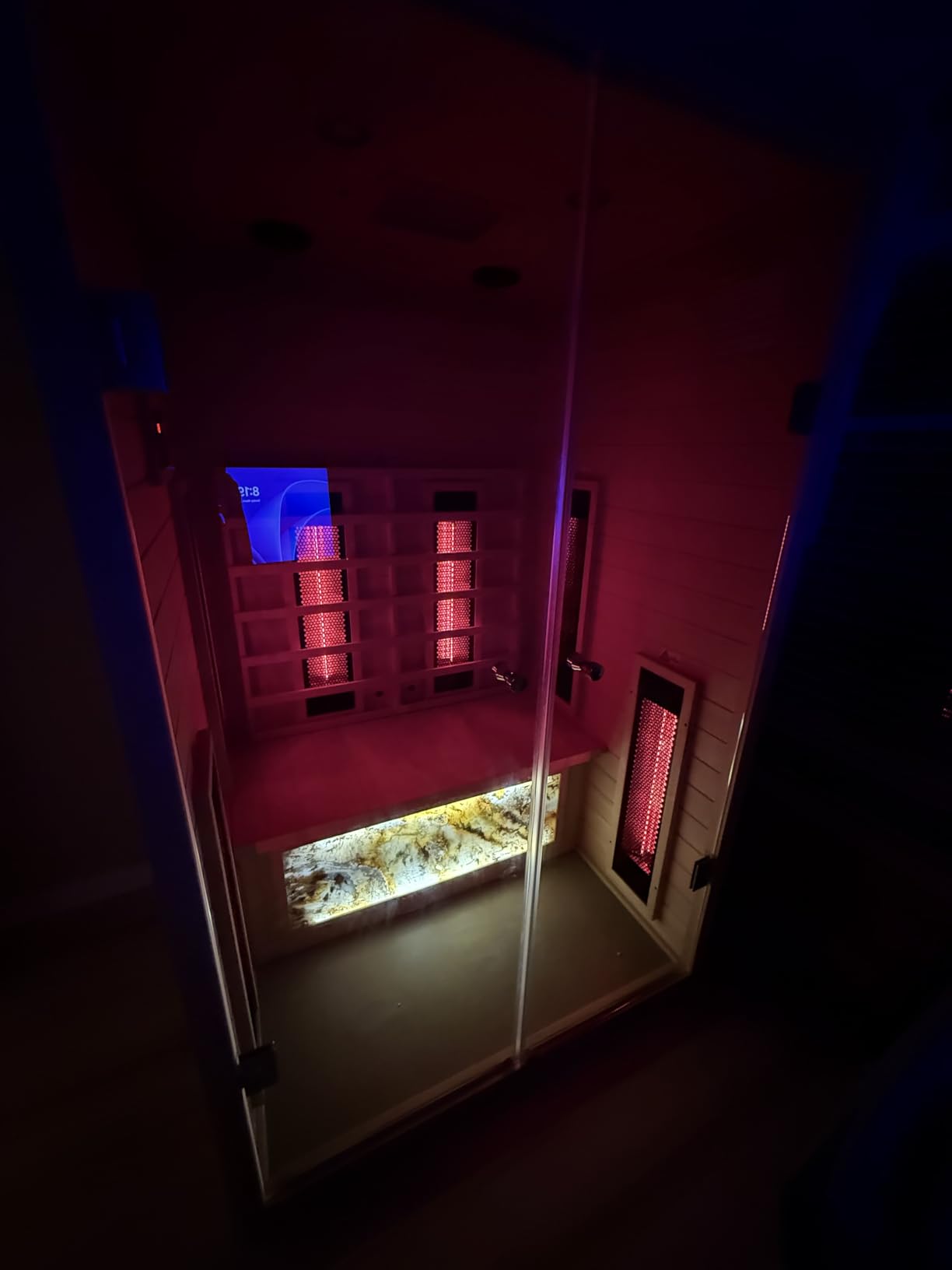 Outdoor Sauna 2 Person, Ceramic Infrared Saunas for Home, Ultra Low EMF Infrared Sauna, Mahogany Wood Home Sauna Room with Bluetooth Speakers, LED Reading Lamps, Chromotherapy Lights customer photo 1