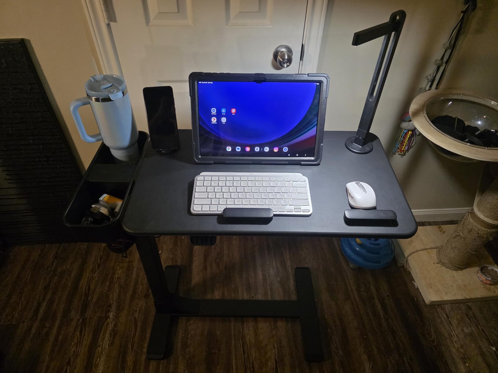 SAIJI Magnetic Overbed Bedside Table with Wheels, Height and 360° Angle Adjustable Over Bed Desk with Led Light, Portable Lengthened Rolling Laptop Standing Desk Mobile Bed Tables Hospital Home Use customer photo 1