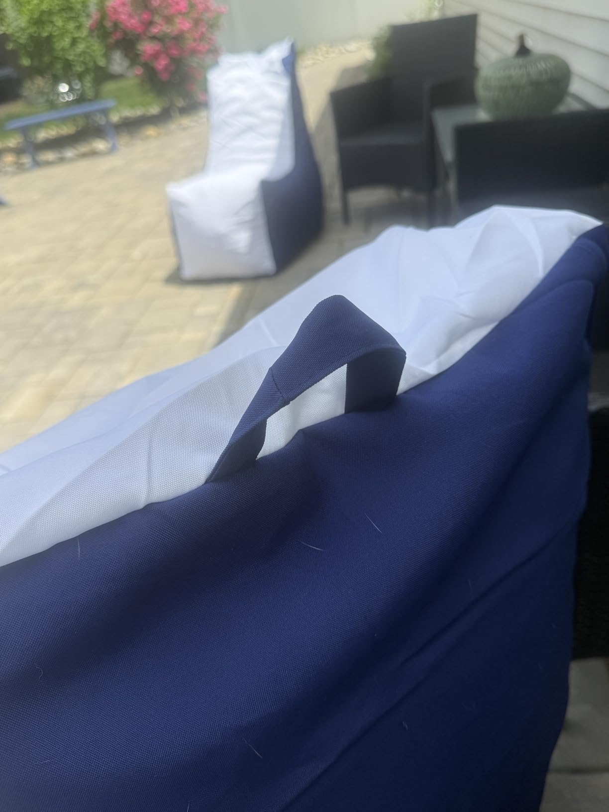 Briwoody 1 Pcs Boat Bean Bag Chair Lounge Waterproof Outdoor Marine Beanbag Chair Patio Lazy Sofa Couch Seating for Boats Balcony Camping (White, Navy Blue) customer photo 1