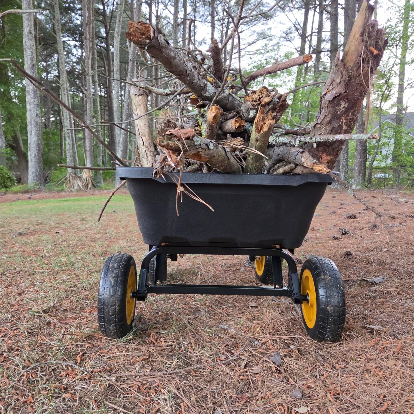 CAMMOO 10-in NO-Flat Tires 900lb Garden Dump Cart Wheelbarrow Garden Wagon | Black Garden Cart DIY Expandable Bed Holds over 4 Cu.Ft. Quick-Release Dumping Virgin Polypropylene-Not Recycled Material customer photo 2