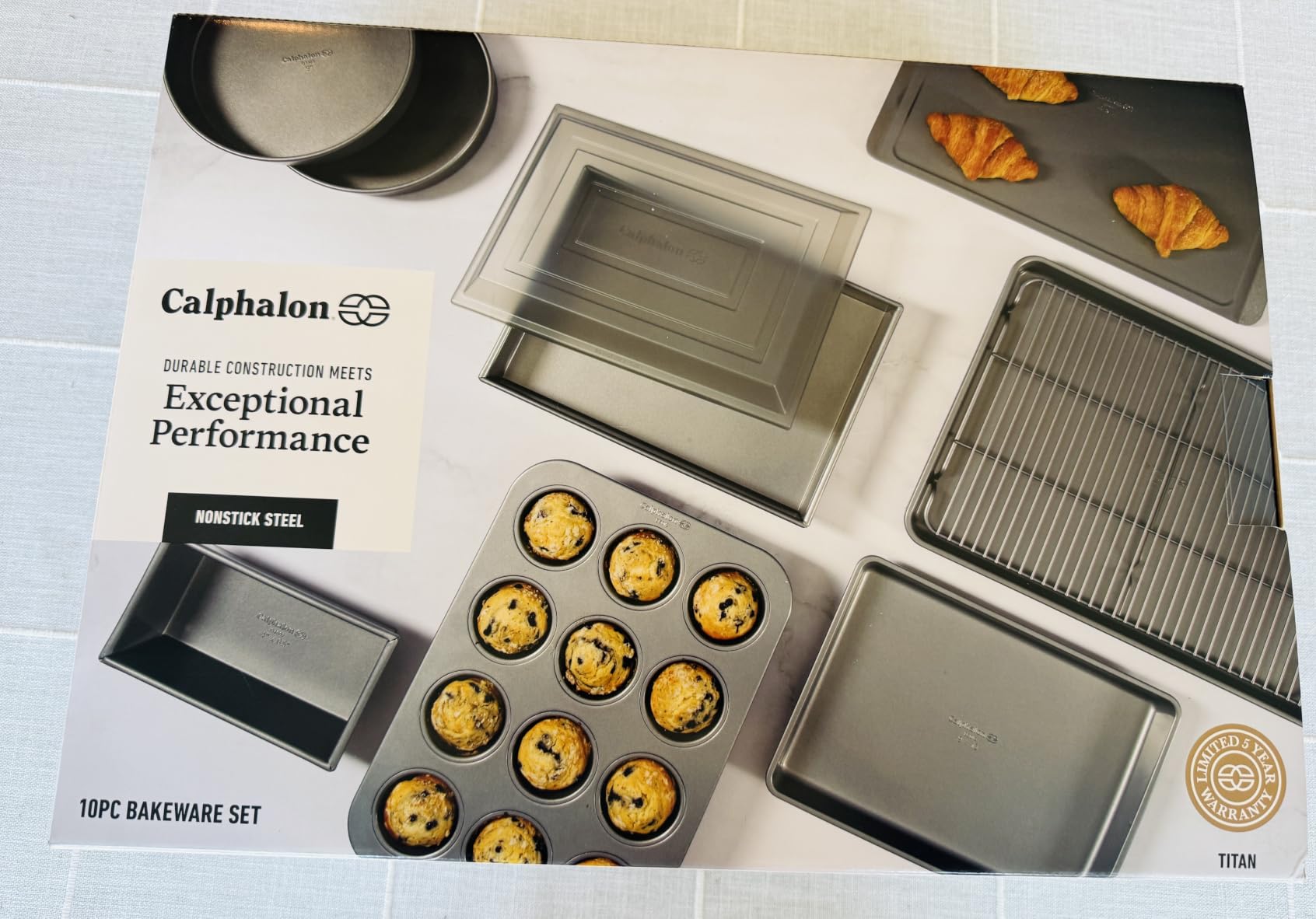 Calphalon Titan 10-Piece Nonstick Bakeware Set, Steel Core PFA-Free Nonstick Coating, Oven Safe, Includes Sheet Pans, Muffin Pan, Round Cake Pans, Loaf Pan and Cooling Rack - Silver customer photo 2