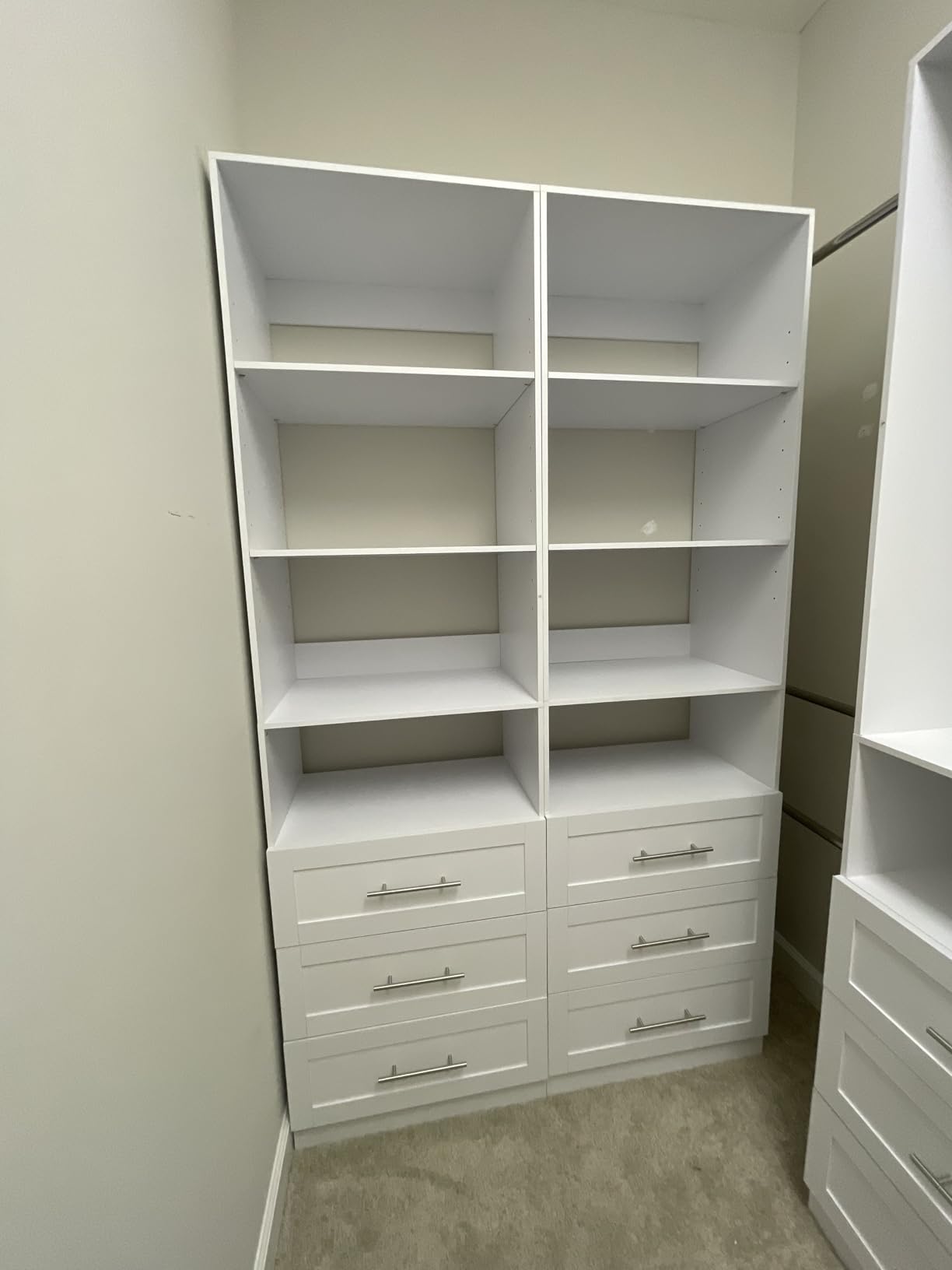 Closet System with 3 Drawers, Corner Closet Organizer Systems with 7 Shelves & 5 Hanging Rods L-Shaped Walk in Closet Freestanding Corner Tower Modular Storage System 2 Sets 1400+ Lbs Capacity White customer photo 2