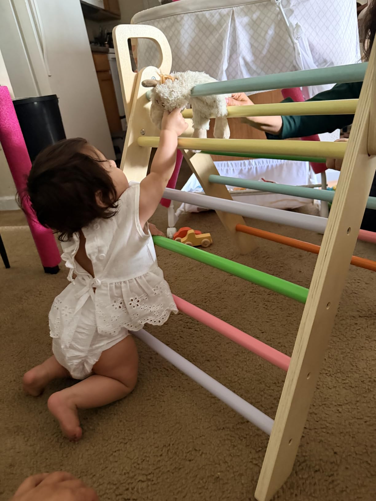 BlueWood Pikler Triangle Set with Safe Handle, Climbing Toys for 1-3 Year | Patented Safety Design, Foldable 7-in-1, with Wooden Car, Standard Size, Indoor Montessori Gift for First Birthday, Colorful customer photo 2