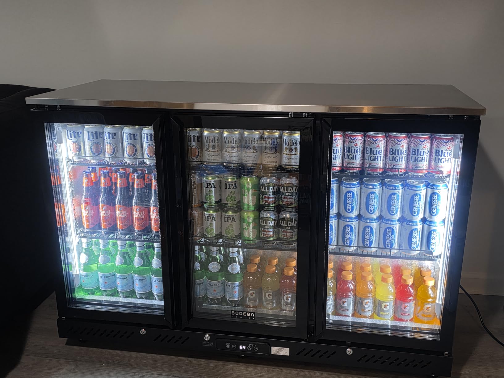 BODEGACOOLER Commercial Bar Cooler with 3 Solid Doors, 20.5 Cu.Ft Back Bar Refrigerator, Beverage Refrigerator for Beer Soda Wine, LED Light, Stainless Steel Top, 6 Casters, for Kitchen Buffet Table customer photo 1