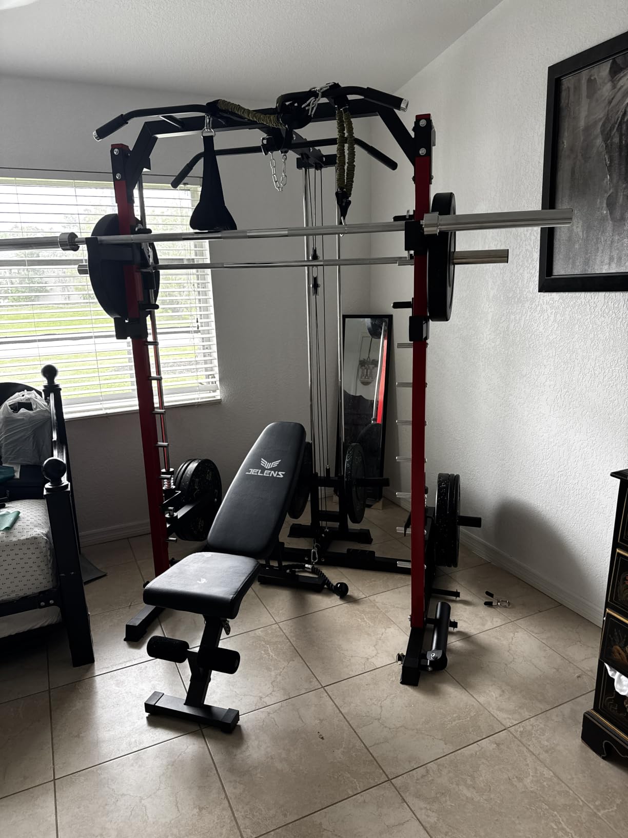 SR01 Smith Machine, 2000LBS Multi-Function Power Cage with LAT Pulldown System, All-in-One Home Gym Squat Rack with Smith Bar and Training Attachments for Full Body Workouts customer photo 1