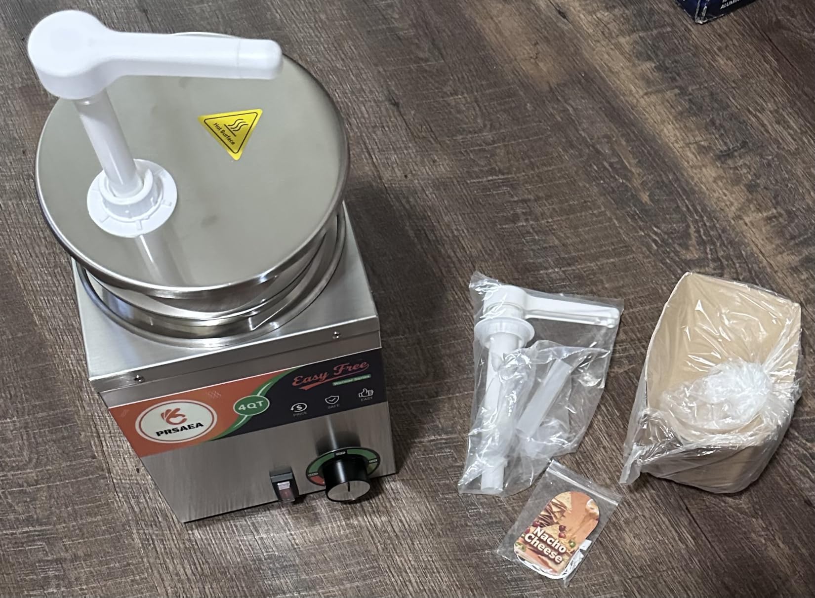 Original 4QT Nacho Cheese Dispenser Warmer, Food-Grade Stainless Steel Cheese Warmer with 2 Pump, Commercial Smart Nacho Cheese Machine for Parties, Catering and Events (Includes Tags & Trays) customer photo 1