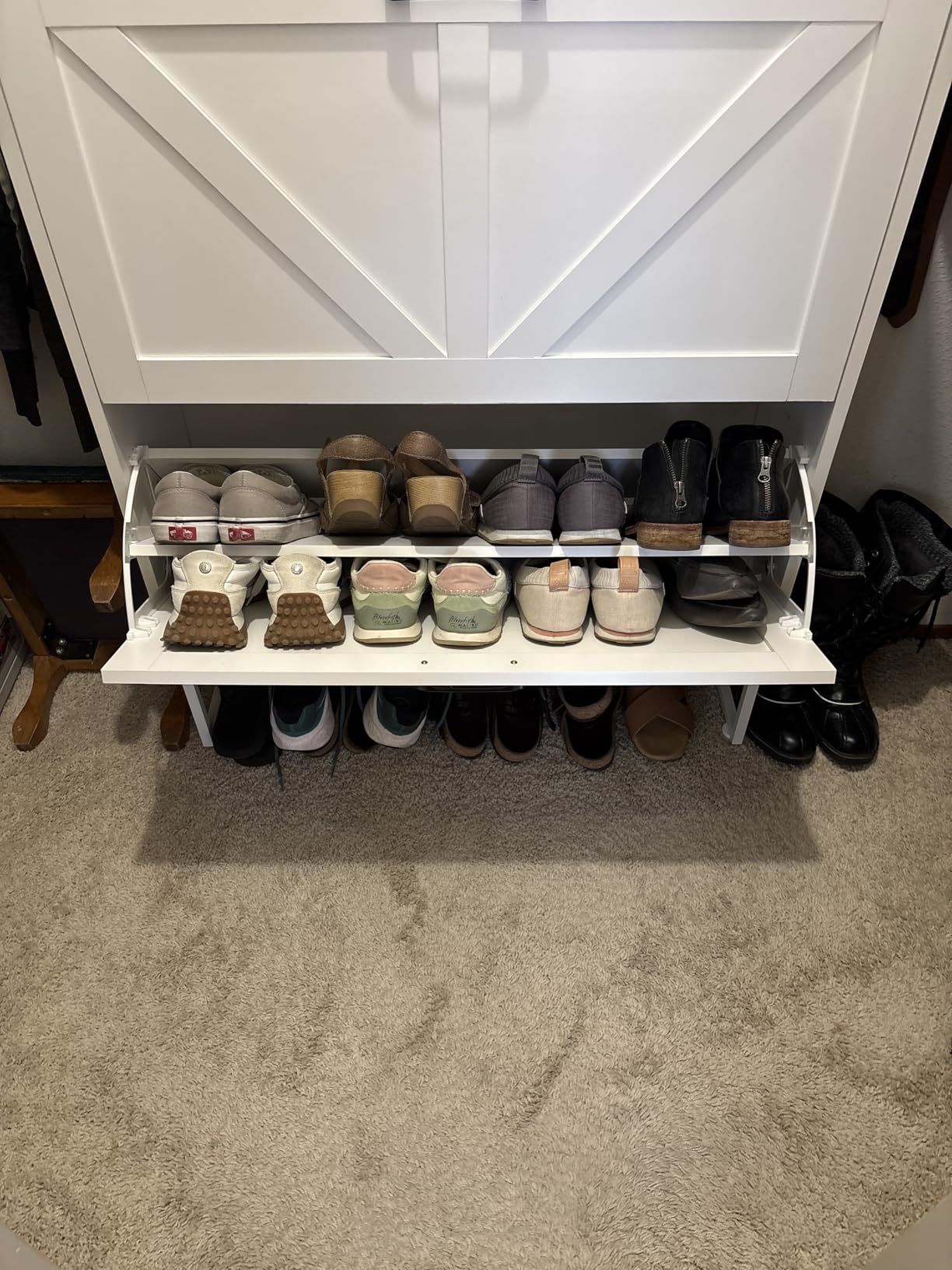 GRUSIGN Shoe Cabinet, Shoe Storage Cabinet with 2 Flip Drawers & Adjustable Shelf, Space-Saving Shoe Organizer - Holds 16+ Pairs, Narrow Shoe Cabinet Storage for Entryway/Hallway (White) customer photo 2