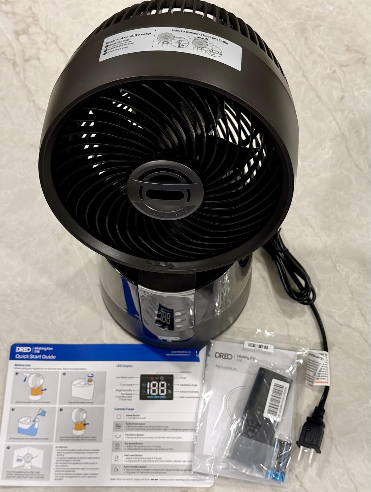 DREO TurboCool Misting Fan 516, 5℉ Drop Cooling Fans that Blow Cold Air | 150°+30° Omni-directional Oscillating, Evaporative air cooler, 26 ft/s Wind, Ultrafine Mist, 20dB, 6 Speeds 2 Modes, Grey customer photo 1