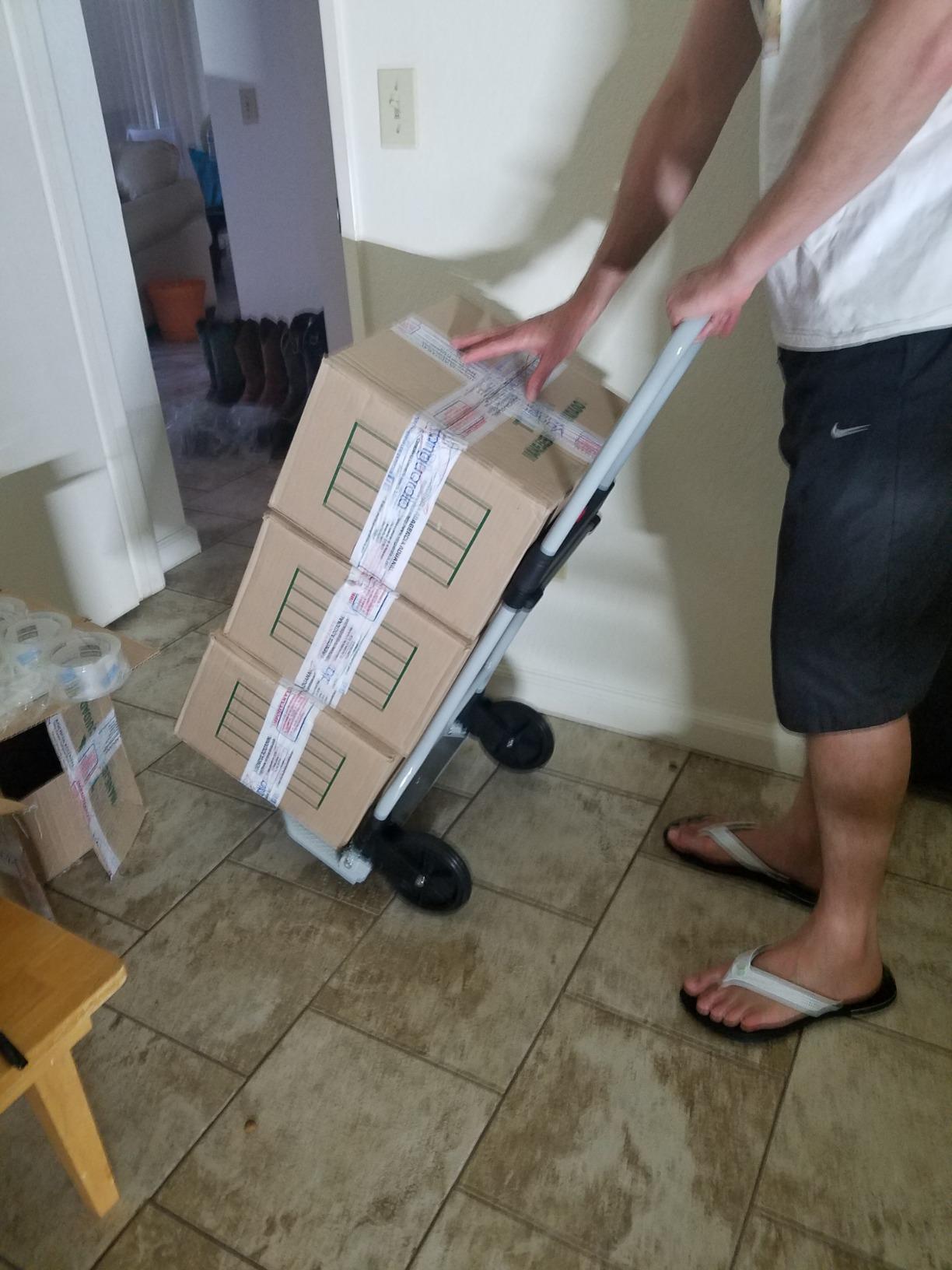 Heavy Duty 1000lbs Hand Truck, 4-in-1 Convertible Stair Climbing Dolly | Foldable Platform Utility Cart with Rubber Tri-Wheels and 2 Bungee Cords for Moving Boxes, Red customer photo 2