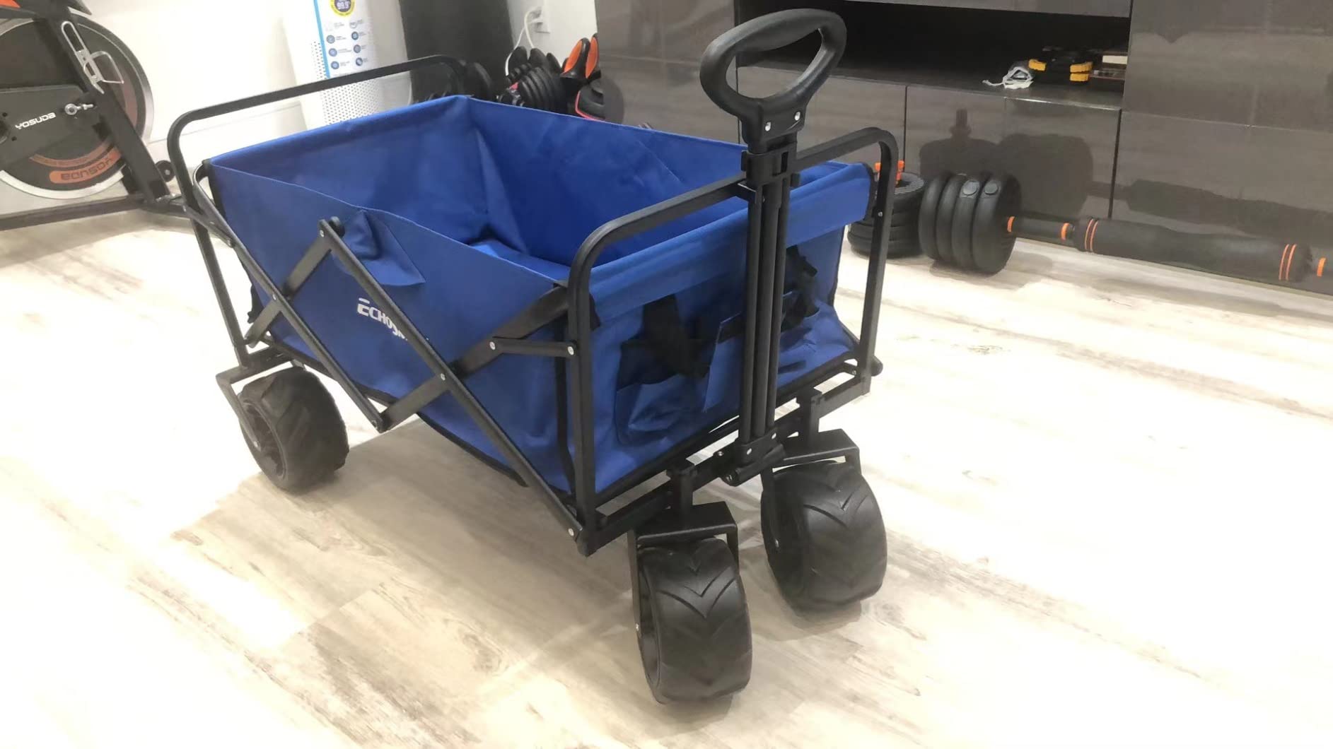 EchoSmile Wagons Carts Foldable Heavy Duty 350L Capacity for Camping, Blue | All-Terrain Big Wheels, Reinforced Bottom Frame, Utility, Grocery, Beach customer photo 1