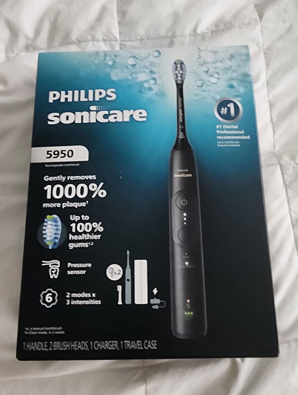 Philips Sonicare 5950 Rechargeable Electric Toothbrush, 2 Brush Heads, Navy | 1000% More Plaque Removal, Pressure Sensor, 6 Brush Settings, 21-Day Battery, Includes Travel Case, HX7133/03 customer photo 1