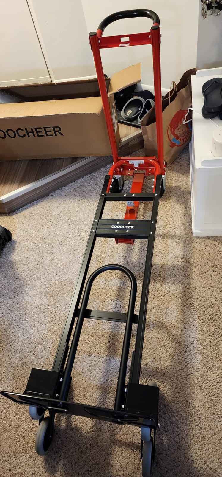 Heavy Duty 1000LBS Stair Climbing Dolly, 3 in 1 Convertible Hand Truck, Red | Aluminum Foldable Cart with Solid Rubber Tri-Wheels, Loop Handle and 2 Bungee Cords for Moving, Travel and Office customer photo 1