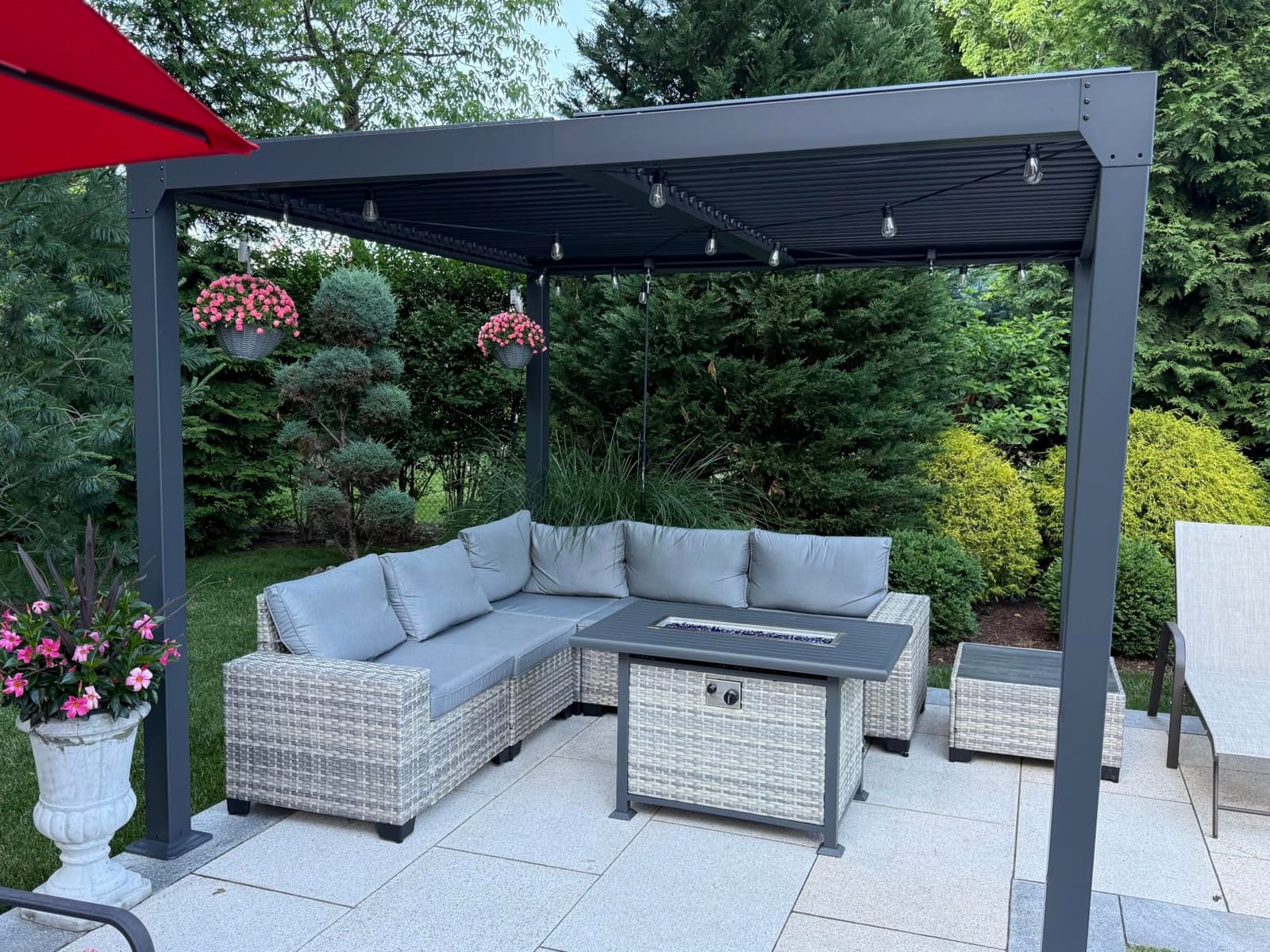 Outdoor Patio Furniture Set PE Wicker with 55,000 BTU Fire Pit Table & Swivel Chair customer photo 1