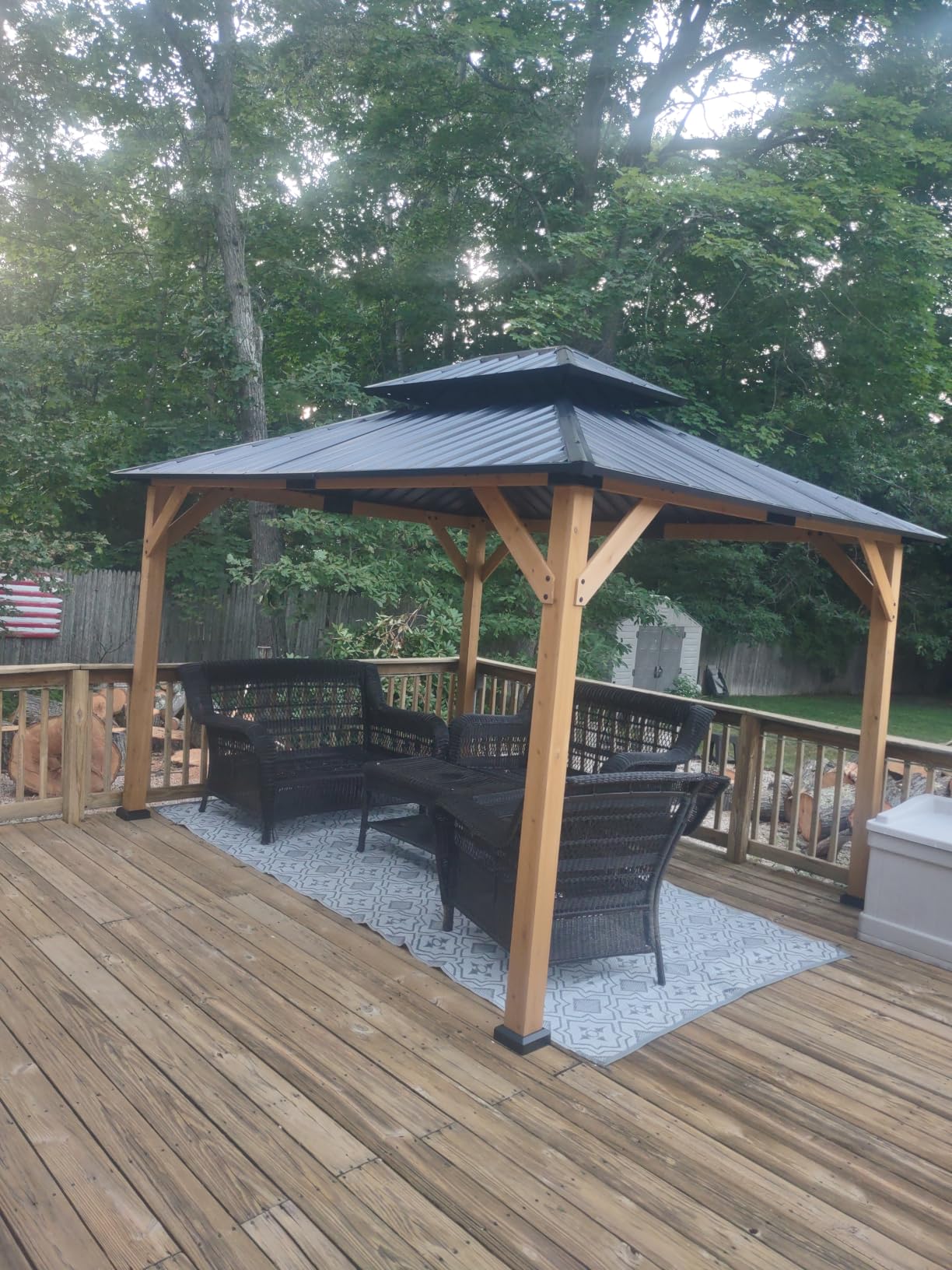 Aoxun 10' x 12' Outdoor Wood Gazebo, Hardtop Gazebo | Permanent Wooden Pavilion with Galvanized Steel Double Roof, for Patio, Garden, Deck, Cedar Wood, Natural customer photo 2