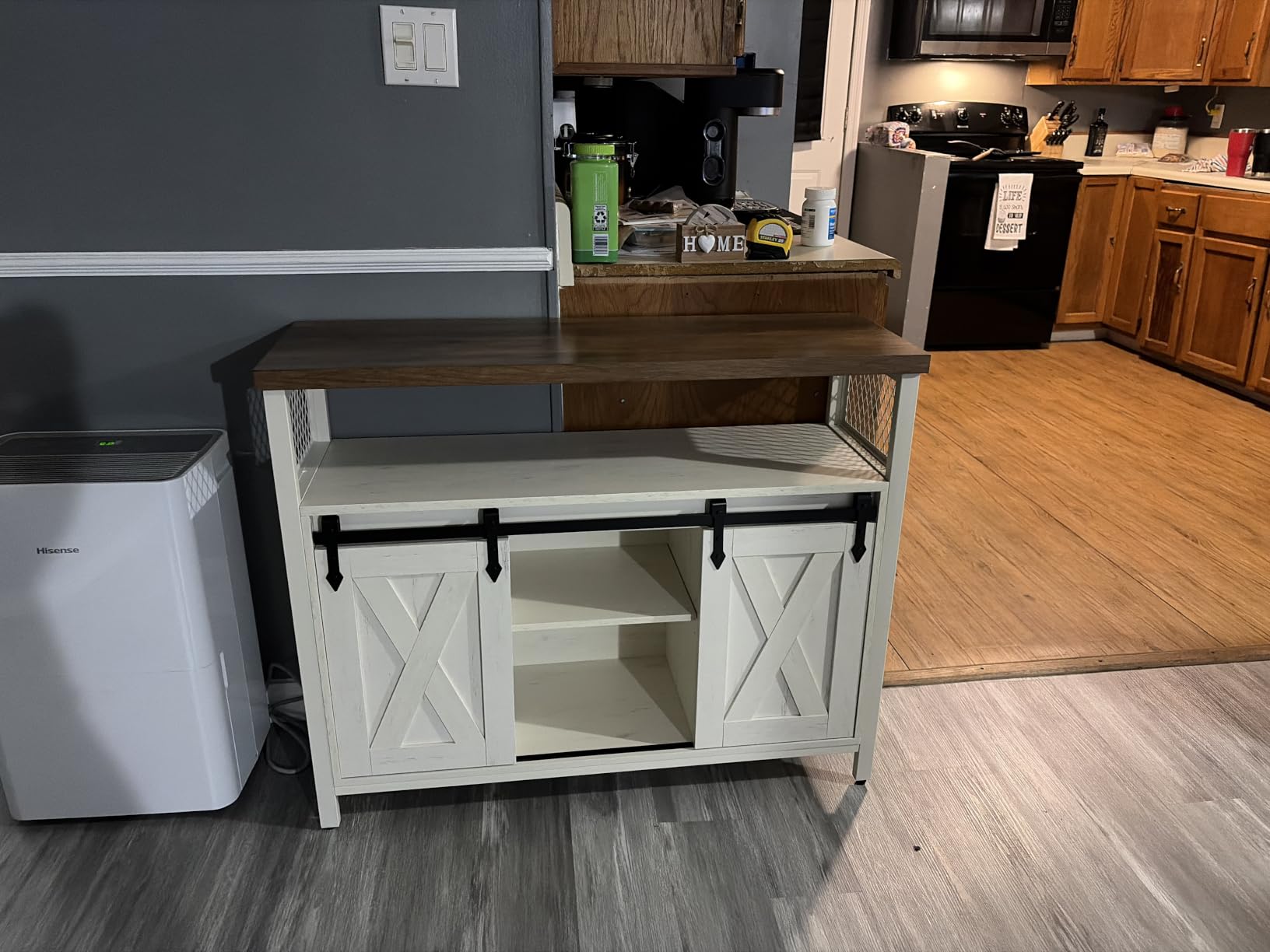 VASAGLE Buffet Cabinet, Coffee Bar Storage Cabinet, Sideboard with 1 Sliding Barn Door, Adjustable Shelves, 11.8 x 27.6 x 31.5 Inches, for Living Room, Rustic White and Honey Brown LSC089WJ02S customer photo 1
