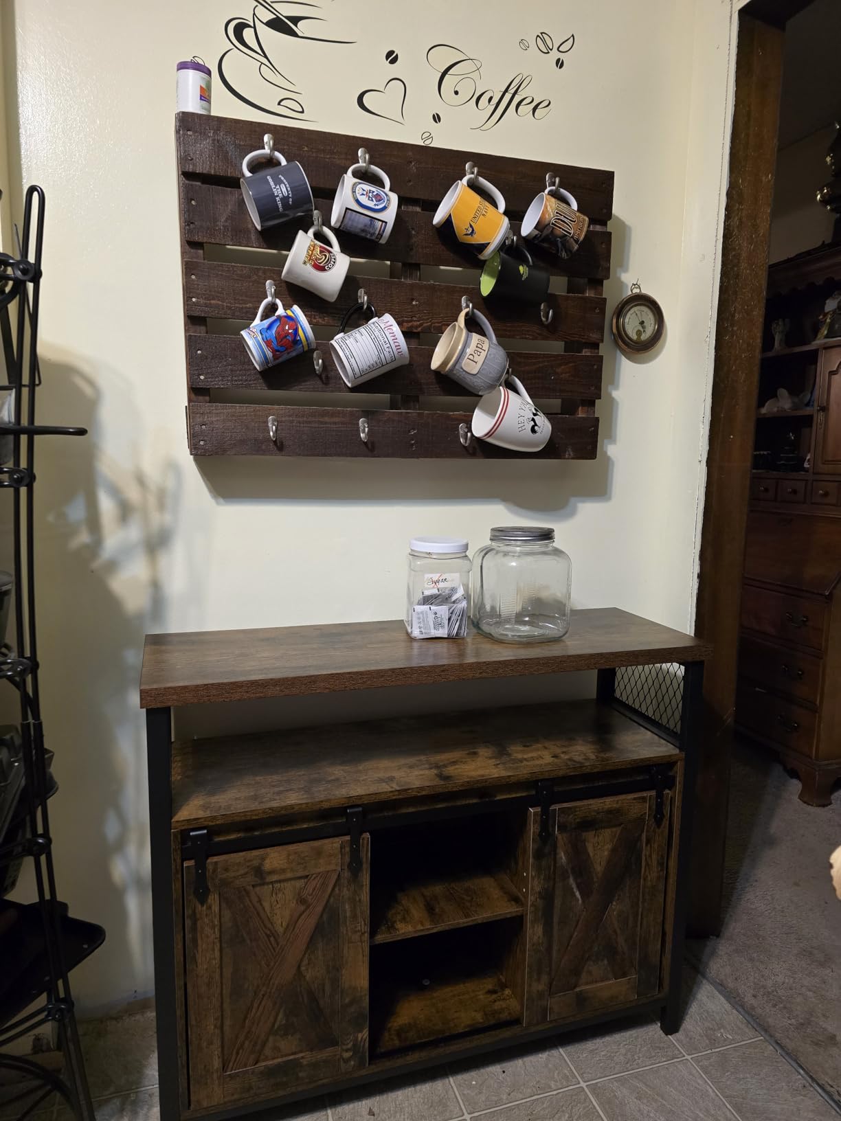 VASAGLE Buffet Cabinet, Coffee Bar Storage Cabinet, Sideboard with 1 Sliding Barn Door, Adjustable Shelves, 11.8 x 27.6 x 31.5 Inches, for Living Room, Rustic White and Honey Brown LSC089WJ02S customer photo 2