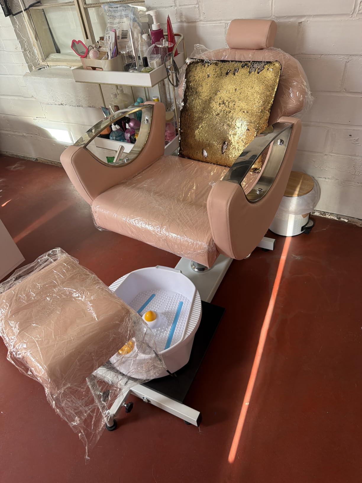 KIGOTY Pedicure Chair No Plumbing with Massage Bath,360°Swivel,Black Gold | Reclining Pedicure Station Unit,Adjustable Height,Hydraulic Foot Spa Chair,Footrest,Headrest customer photo 1