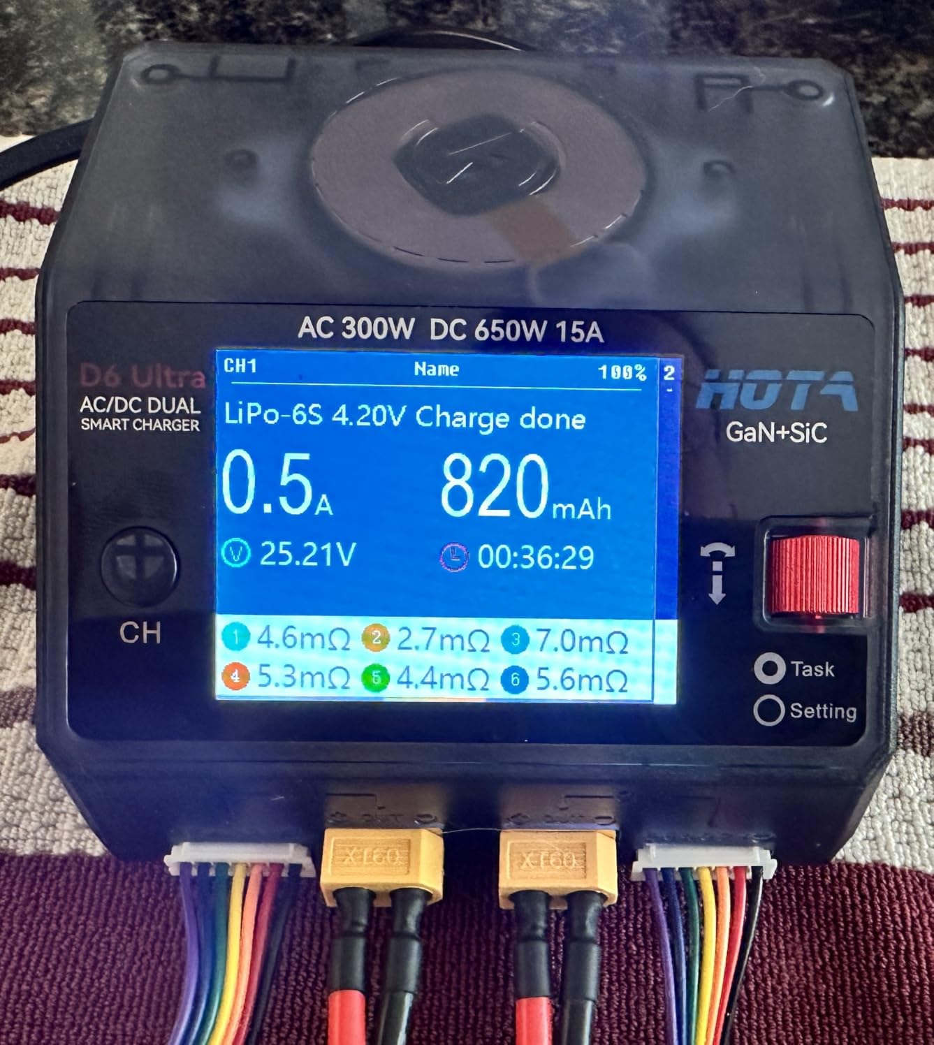 HOTA D6 Ultra GaN+SiC Smart Lipo Charger, 650W DC/300W AC 15A×2 Dual Channel RC Battery Charger for LiPo Life LiIon NiMH Lead Acid 1-6S FPV Drone RC Car Boat with 2.8