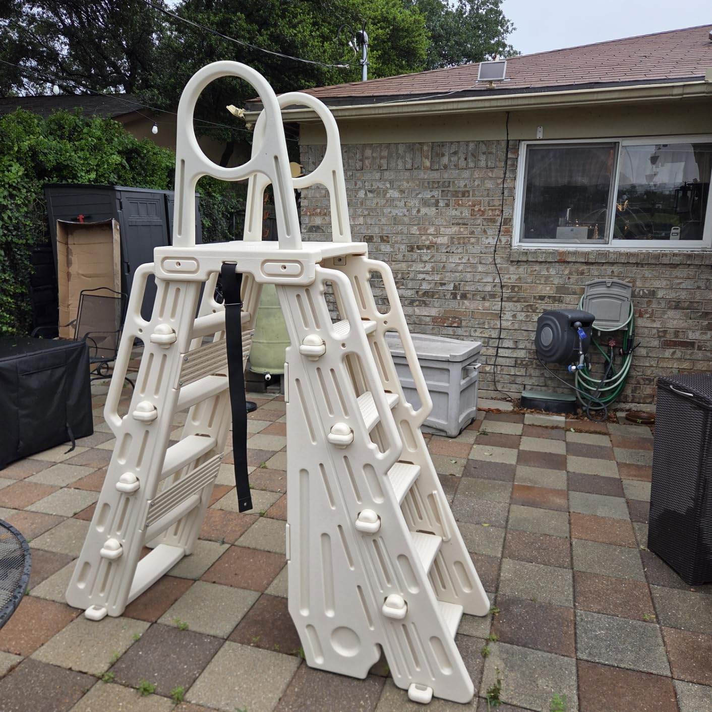 Pool Ladder Above Ground Swimming Safety A Frame Pool Ladder with Platform and Safety Barrier for 48-52 inches Pool customer photo 2
