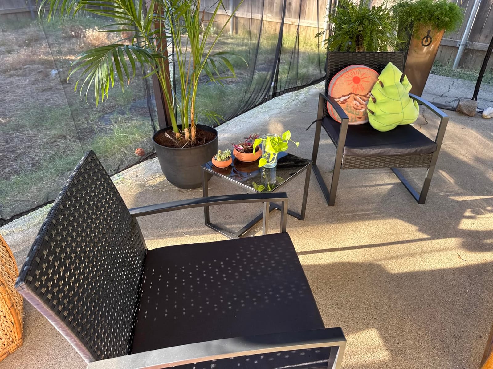 Murago Outdoor 3-Piece Wicker Bistro Set, Patio Conversation Set | 2 chairs with Coffee Table, for Balcony, Porch, Garden, Yard, Poolside, Black Frame & Black Cushion customer photo 1