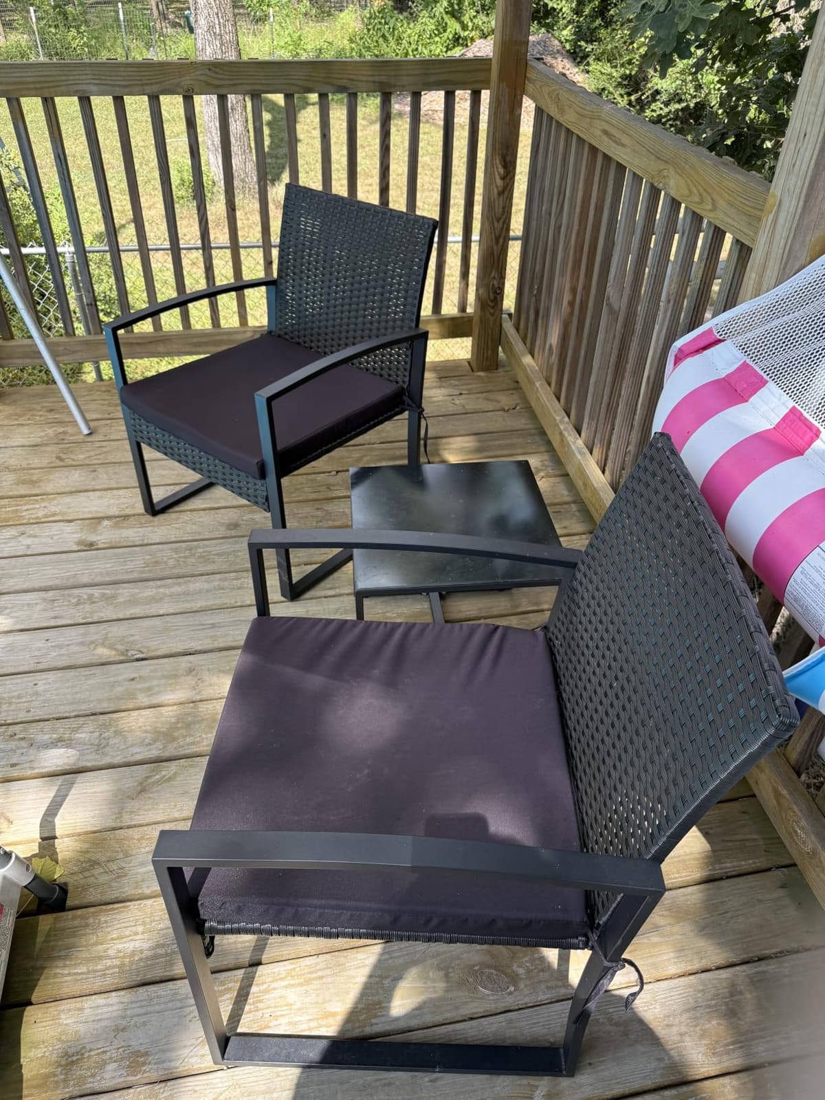 Murago Outdoor 3-Piece Wicker Bistro Set, Patio Conversation Set | 2 chairs with Coffee Table, for Balcony, Porch, Garden, Yard, Poolside, Black Frame & Black Cushion customer photo 2