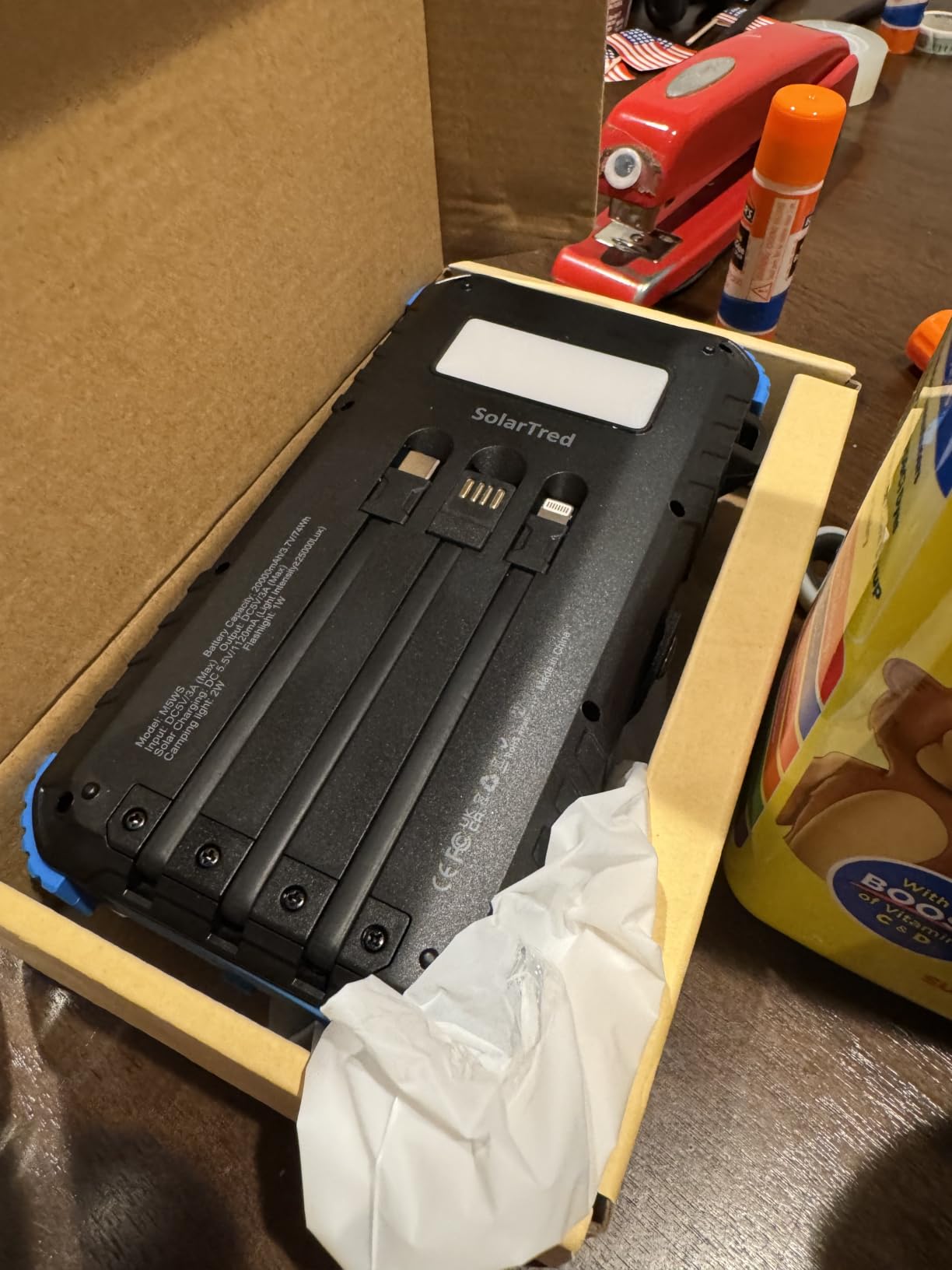 Solar Power Bank 20000mAh with 4 Panels | Solar Charger with Build-in 3 Cables customer photo 2