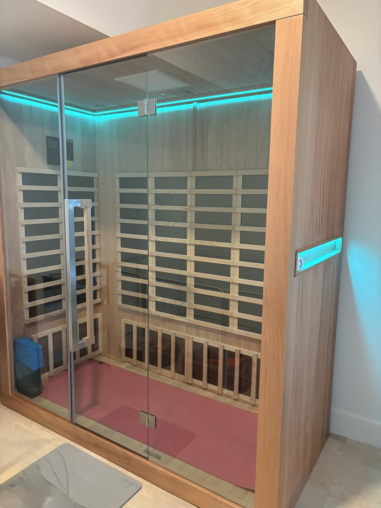 4 Person Outdoor Barrel Traditional Sauna, Harvia 6KW Heater, Includes Sauna Accessory Set | Japanese cedar, tempered glass door, waterproof shingle roof, accessory set included customer photo 2