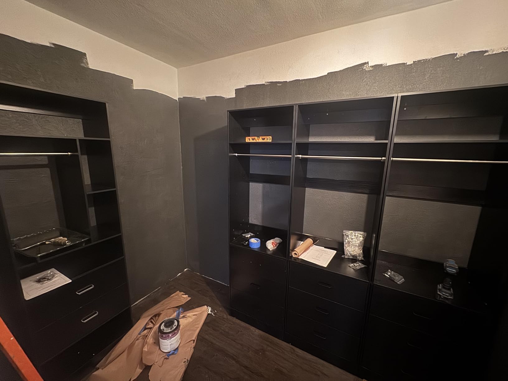 Besiost Closet System with 6 Drawers & 10 Shelves, Corner Closet Organizer | Reversible Walk-in Closets, (L-Shaped 46.2