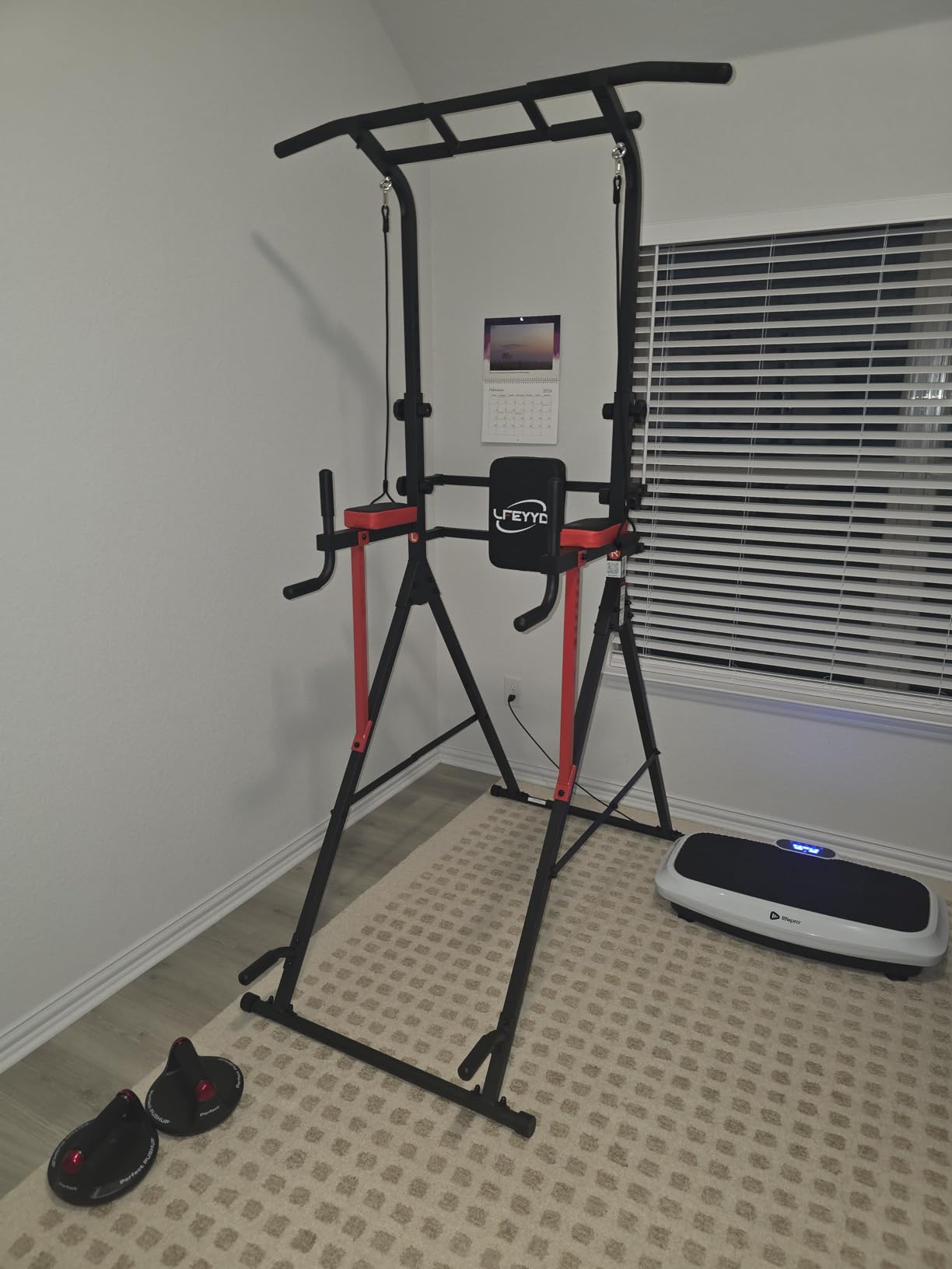 Power Tower Pull Up Bar Free Standing, Multi-Level Adjustable Height Dip Station, Multi-Grip Handles, Backrest, Home Gym Strength Training Equipment with Power Elastic Ropes 400LBS Capacity customer photo 2