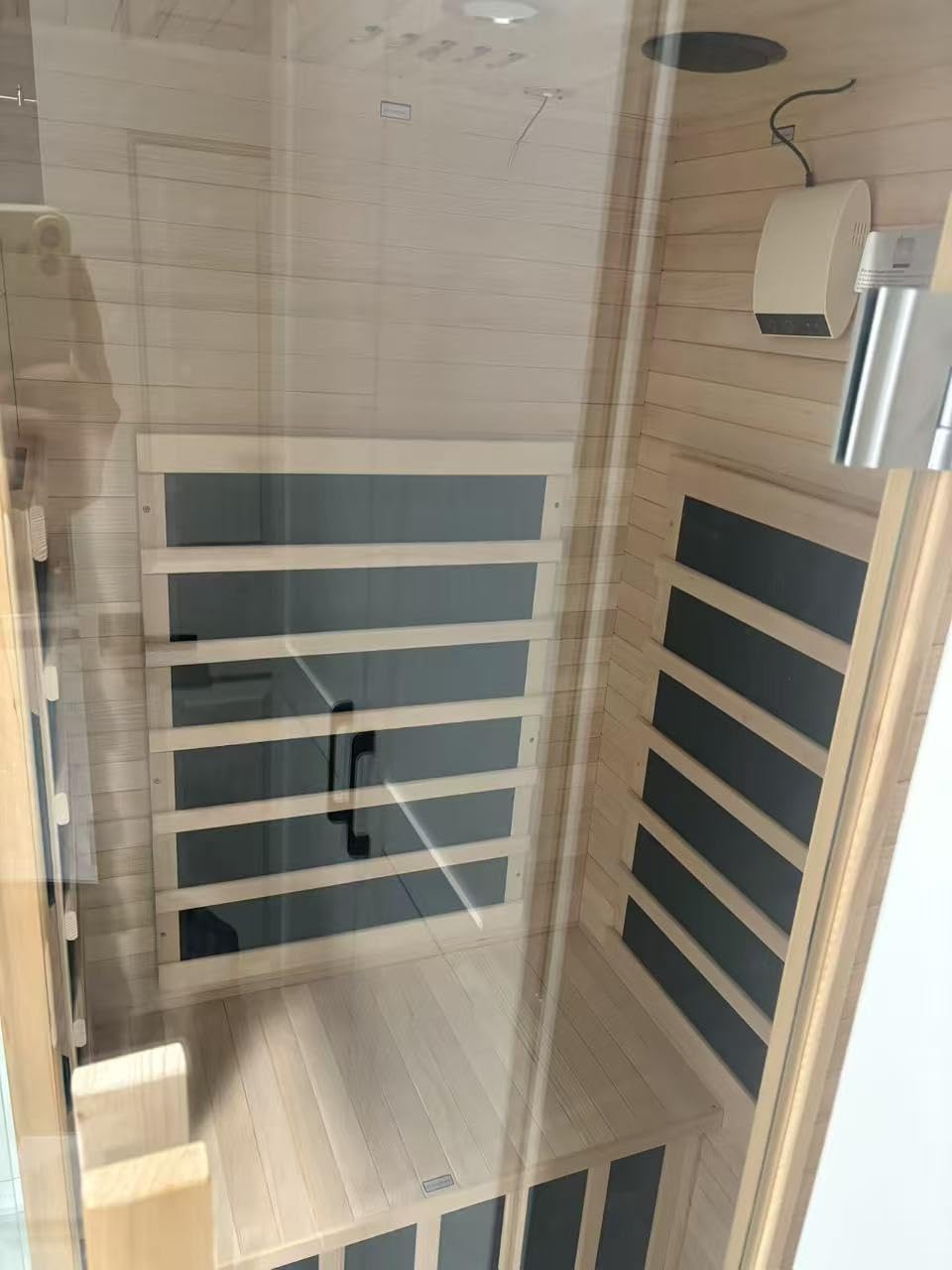 Wood Infrared Sauna for Home, Indoor Home Sauna with Red Light, 1 Person Infrared Sauna, Chromotherapy Light, Hemlock, Low EMF Far Infrared, Bluetooth Speakers, 33.4'' x 33.4'' x 70'' customer photo 1