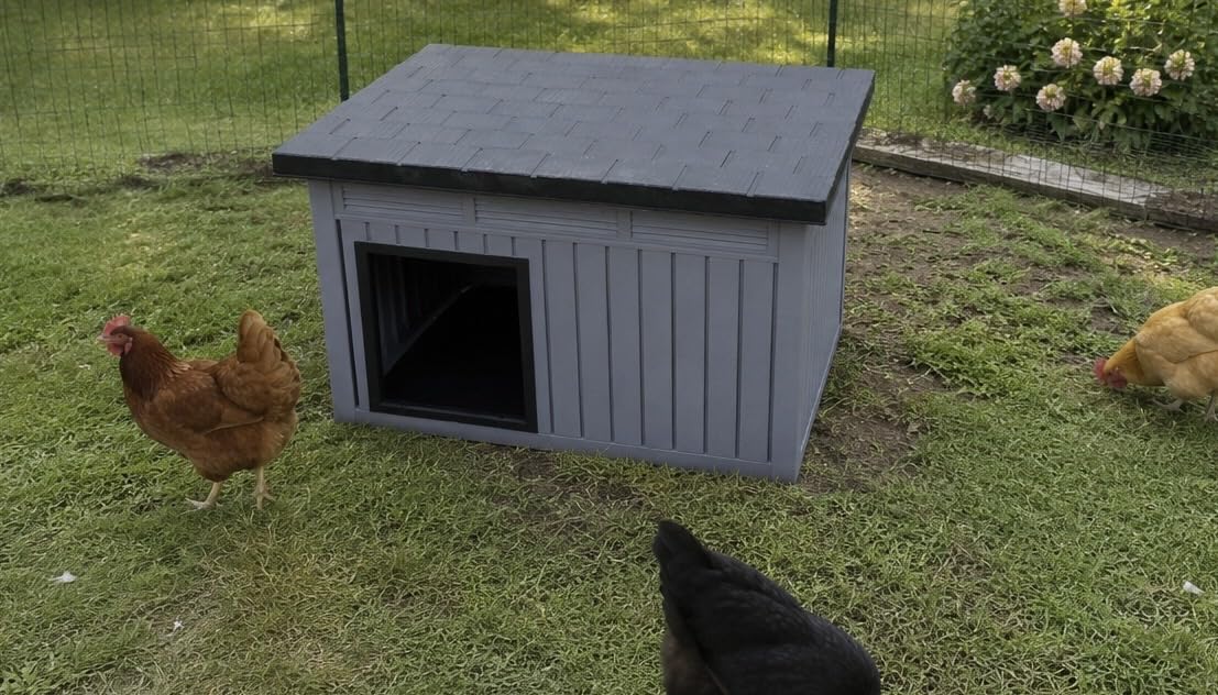 Chicken Coop with Hydraulic Air Rod, Resin Duck Coop with Elevated Floor and Air Vents, Duck House, Backyard Poultry Pet Shelter with Weatherproof Openable Roof, for Chicken, Ducks, Rabbits, Black customer photo 1