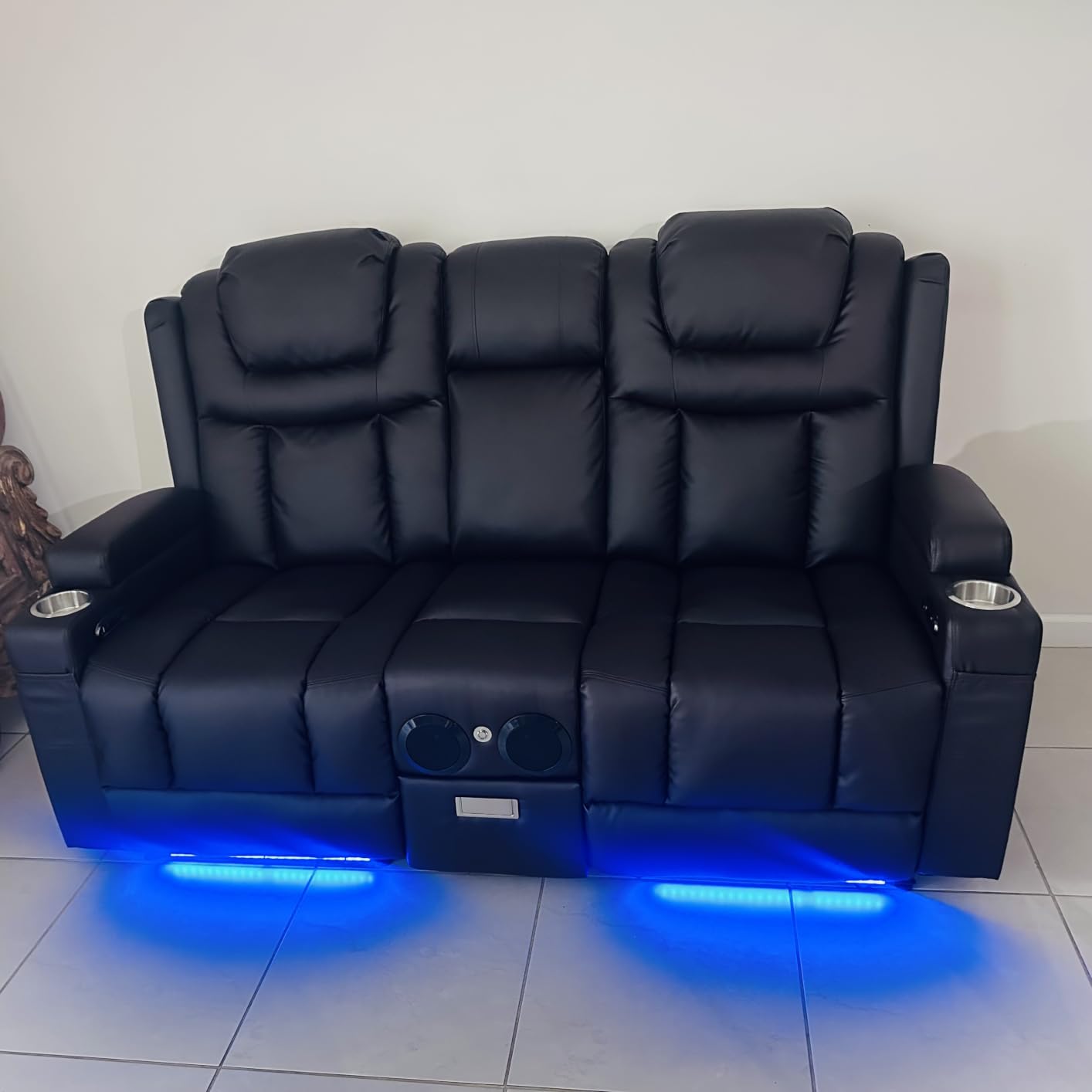 Power Loveseat Recliner Sofa, Home Theater Seating with Flip Back Console, Wall Hugger Reclining Loveseat with LED Light, USB Ports, RV Couch Movie Gaming Chair for Living Room, Gaming Room (Brown) customer photo 1