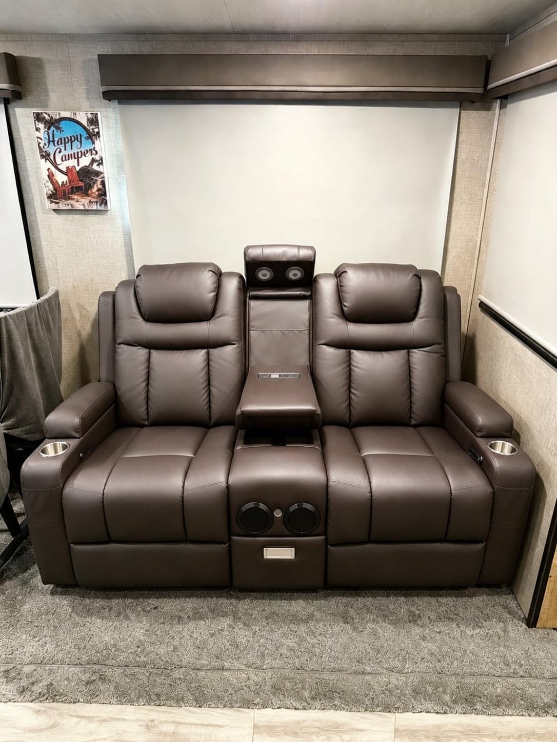 Power Loveseat Recliner Sofa, Home Theater Seating with Flip Back Console, Wall Hugger Reclining Loveseat with LED Light, USB Ports, RV Couch Movie Gaming Chair for Living Room, Gaming Room (Brown) customer photo 2