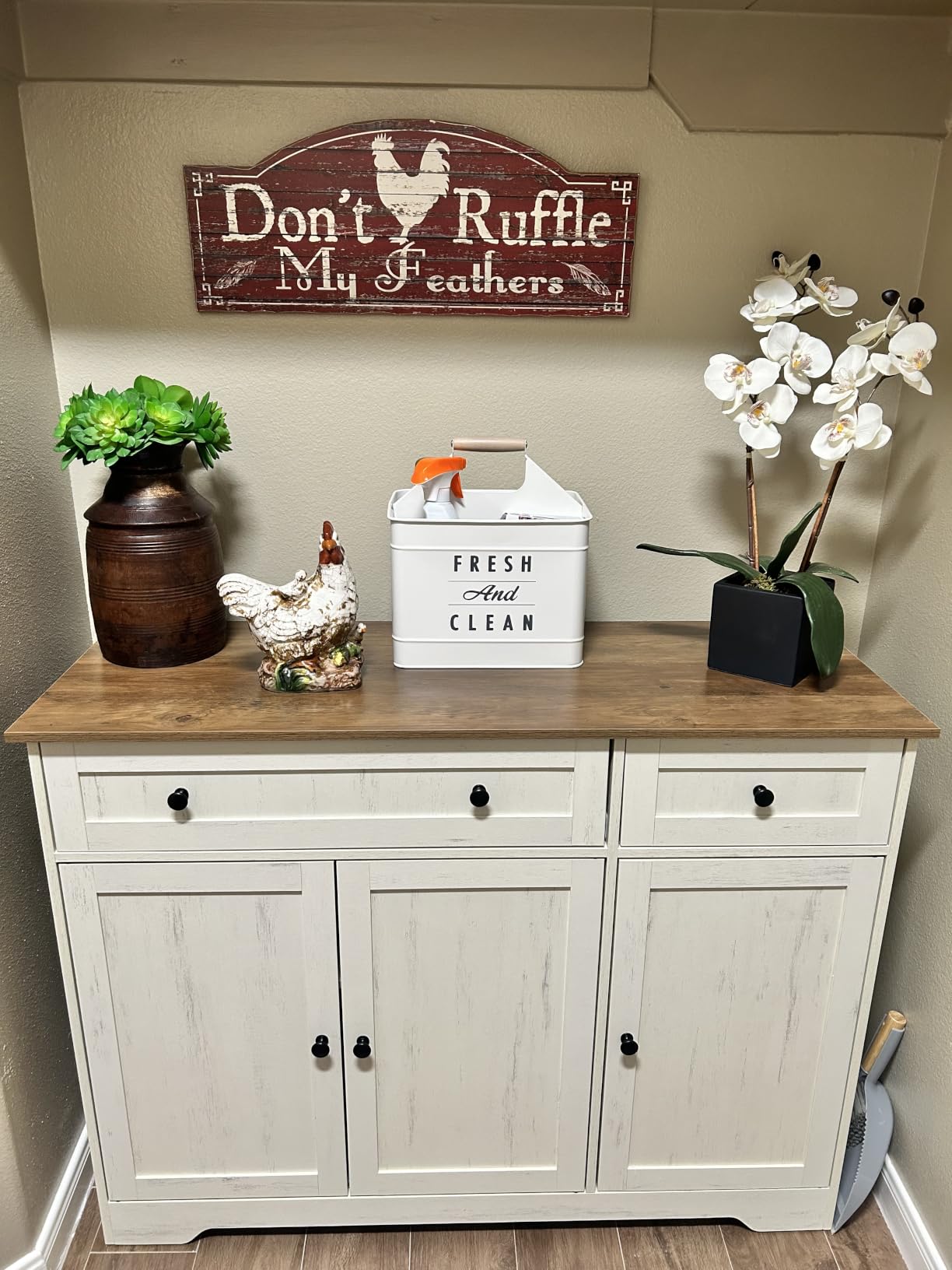 VASAGLE Siren Collection - Buffet Cabinet, Farmhouse Coffee Bar Cabinet with 2 Drawers, Adjustable Shelves, 4 Doors, Sideboard, 15.8 x 55.1 x 31.5 Inches, Taupe Brown ULSC541TA01S customer photo 2