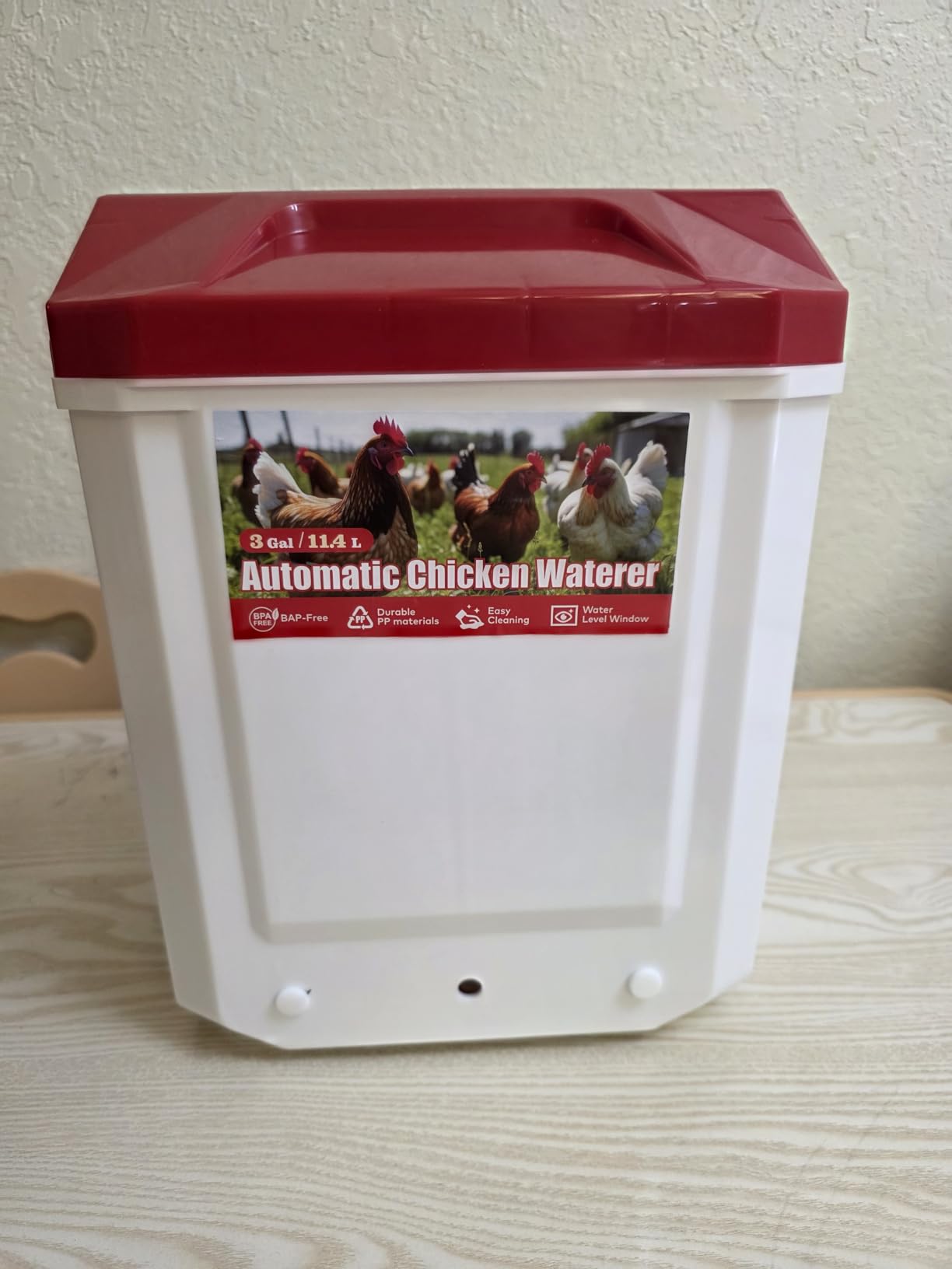 Continuous Automatic Chicken Waterer with Float Valve, 3 Gallons | Stay-Clean Chicken Water Feeder for Chickens | Poultry Waterer with 8 Cups & Nipples | Water Hose | View Window | BPA-Free customer photo 1