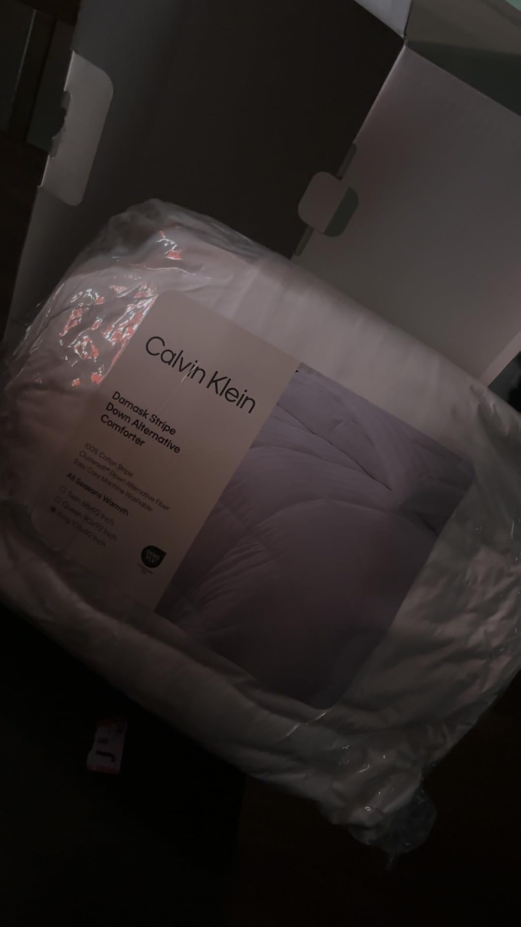 Calvin Klein Hotel Luxury King Comforter Duvet Insert Hypoallergenic | Down Alternative 100% Cotton Cover All Season Medium Warmth 106 x 92 inches White Stripe customer photo 1