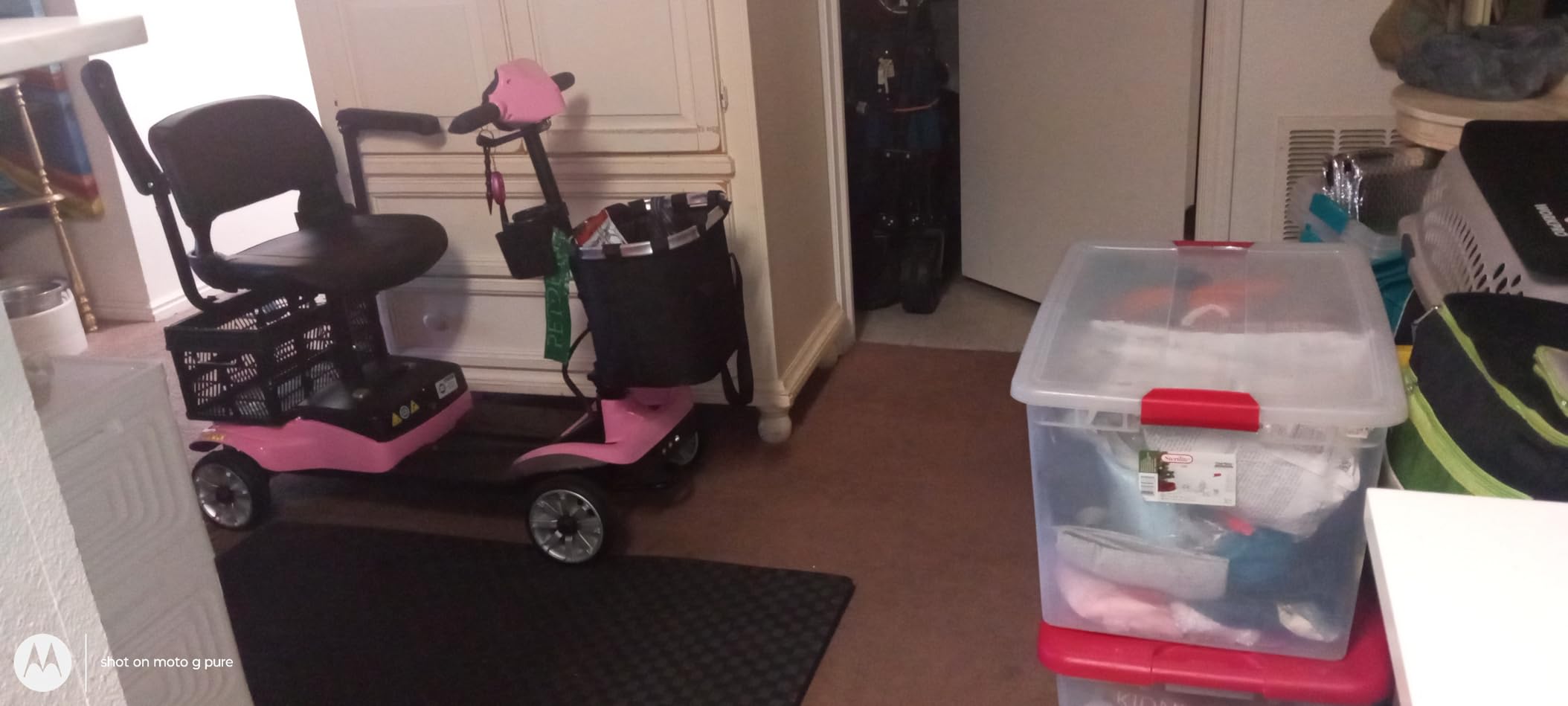 Foldable 4-Wheel Mobility Scooter for Adults - Portable Motorized Scooter with 330 lbs Capacity, Detachable Battery, Dual Baskets, Cup & Phone Holder, Pink customer photo 2