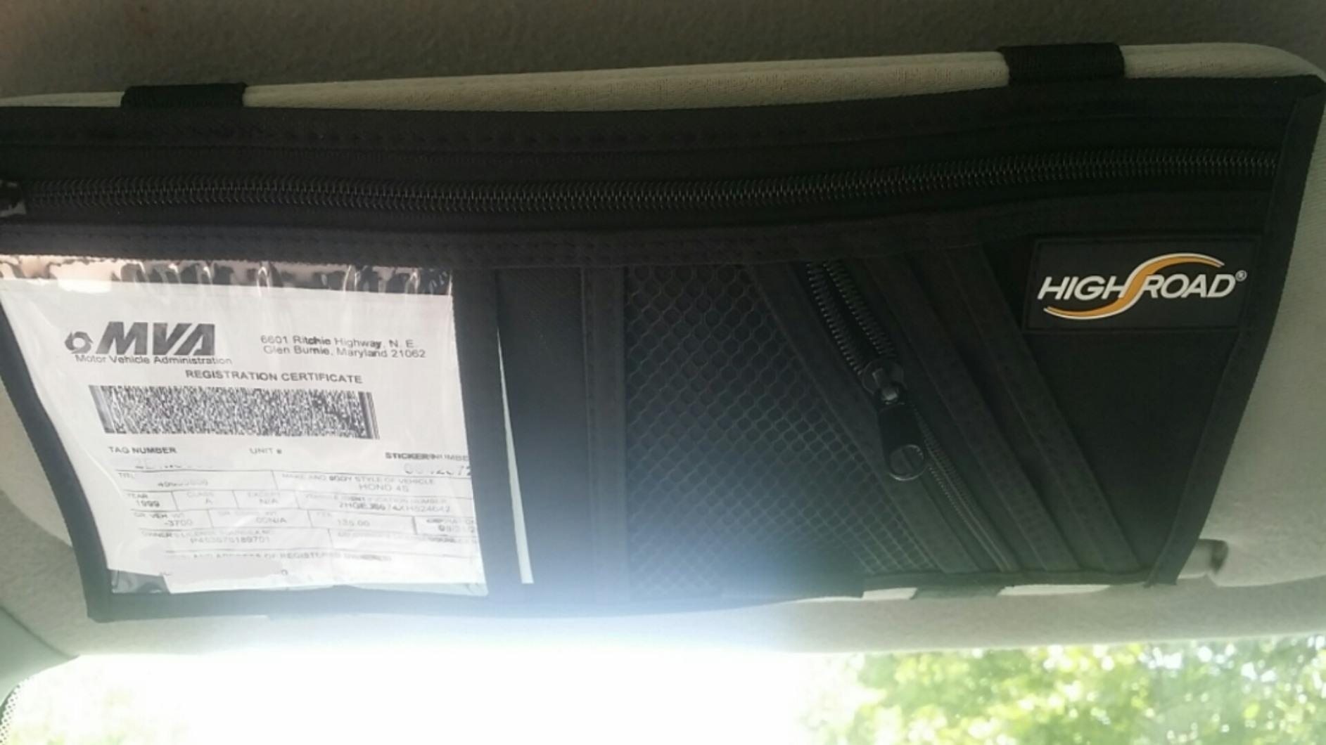 High Road Car Visor Organizer with Zippered Pockets, Sunglasses Sleeve and Clear Photo or Registration and Insurance Pocket - Heavy Duty Straps Fit Most Car, SUV and Truck Visors (Black) customer photo 2