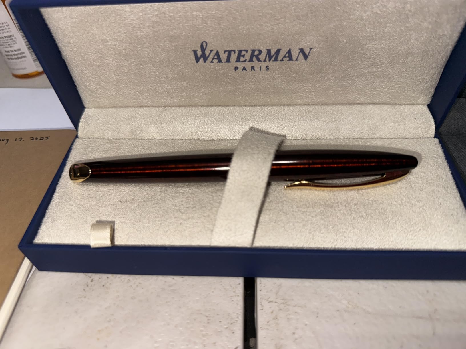 Waterman Carène Marine Amber Fountain Pen | Gloss Brown & Black with 23k Gold Clip | Medium Nib with Blue Ink Cartridge | Gift Box customer photo 1