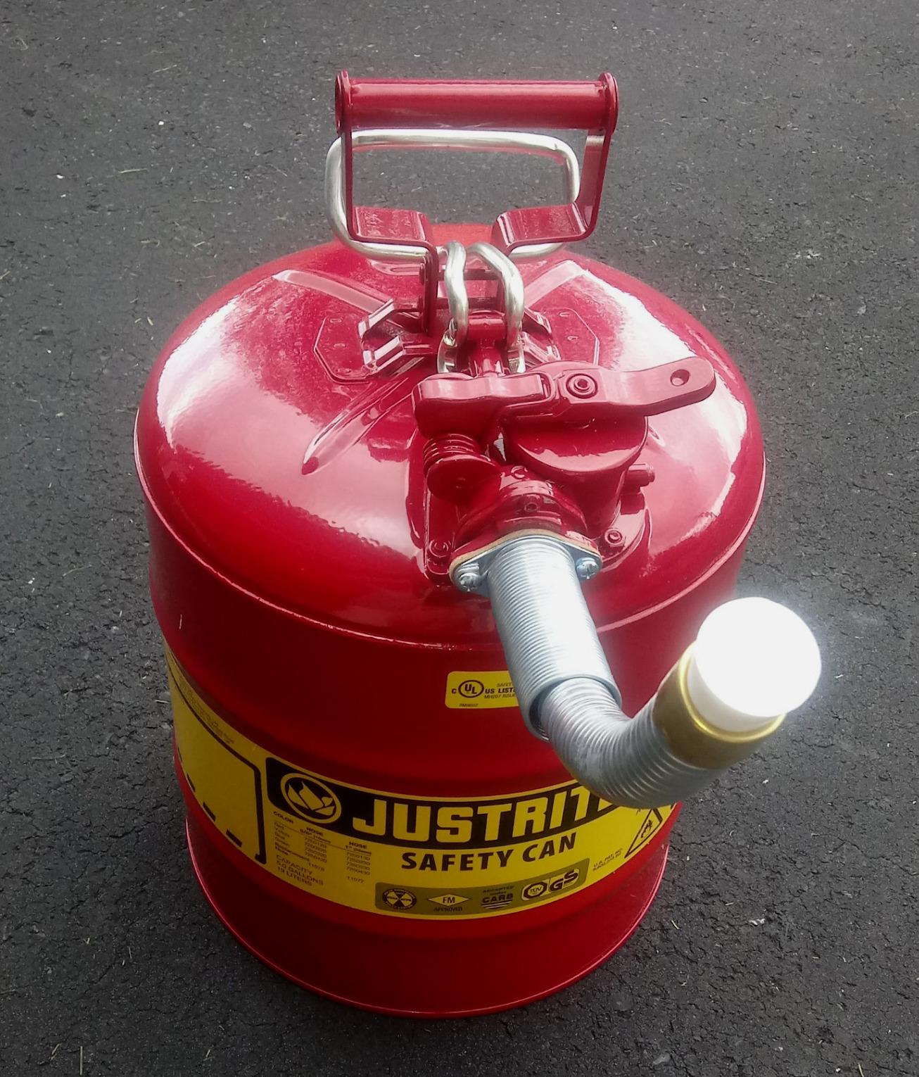 Justrite Type II Gasoline Safety Can, Red Galvanized Steel, FM Approved customer photo 1